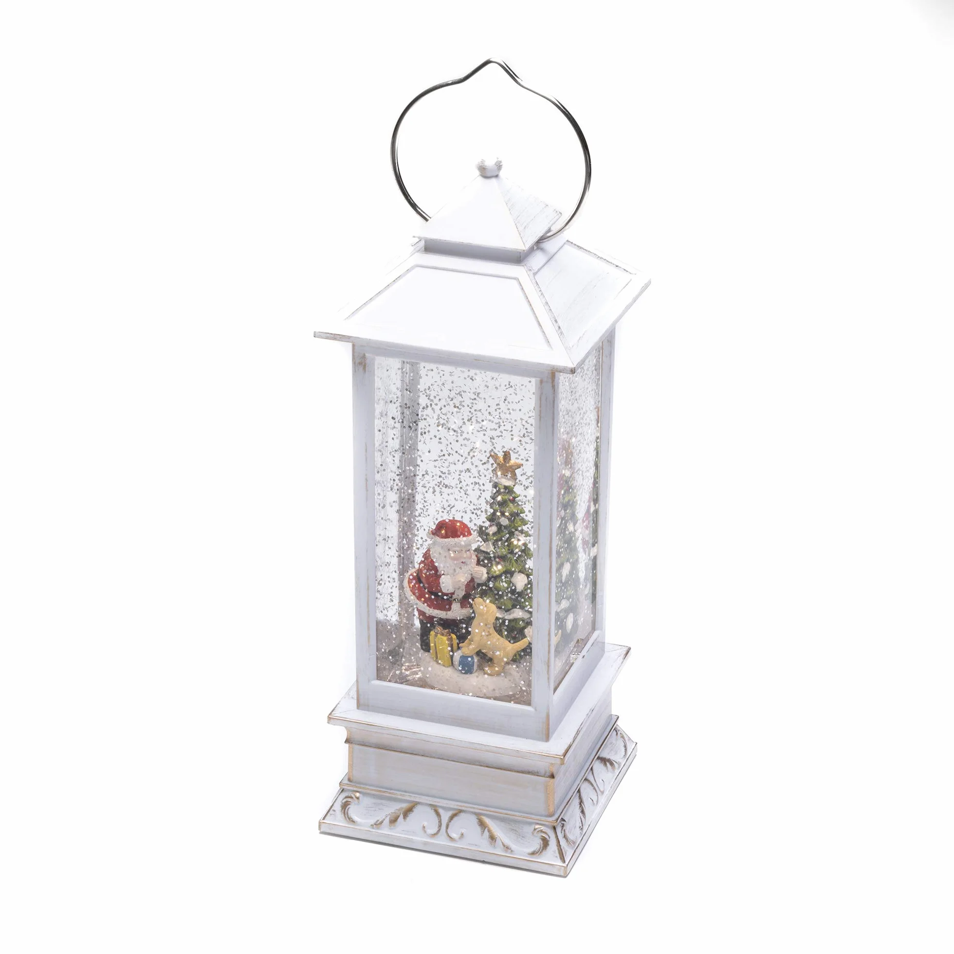 Konstsmide LED Snow Globe Lantern "Santa Dog and Tree Scene", Water Filled/Water Spinner/Indoor Use (IP20) with 5 Hour Timer/Battery Operated: 3xC 1.5V (excl.)/Christmas Lantern 1 Warm White Diodes