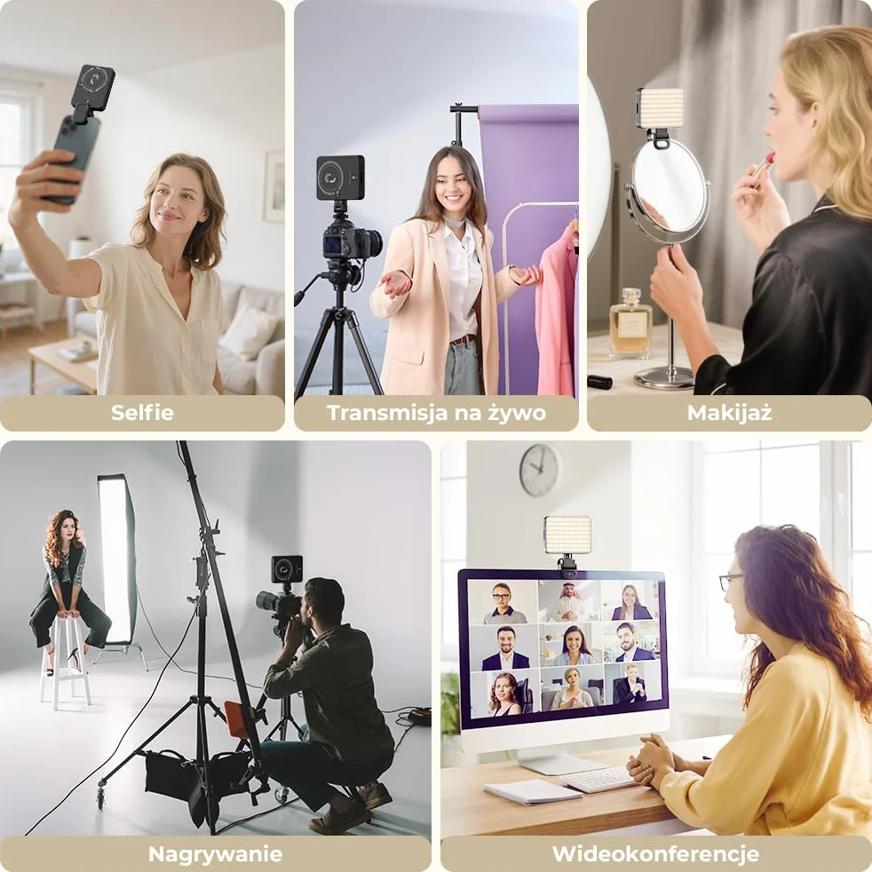 OUSFOT Selfie Phone Light 128LED 3000-6500K Selfie Lamp RGB Tryb 8 Kolorów z Regulowaną Jasnością, Photo Light z Klipsem USB Akumulator, do Telefonu, Aparatu, Komputera