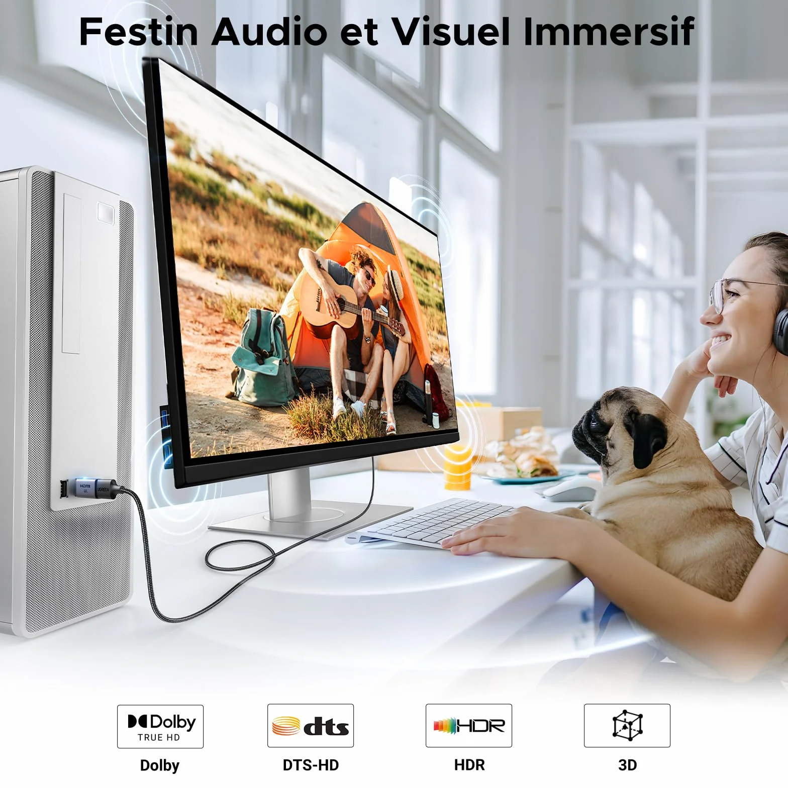 UGREEN Adaptateur DisplayPort vers HDMI 4K 30Hz 2K 60Hz 1080P Unidirectionnel Convertisseur DP Mâle vers HDMI Femelle HDR Aluminium 2 Pack
