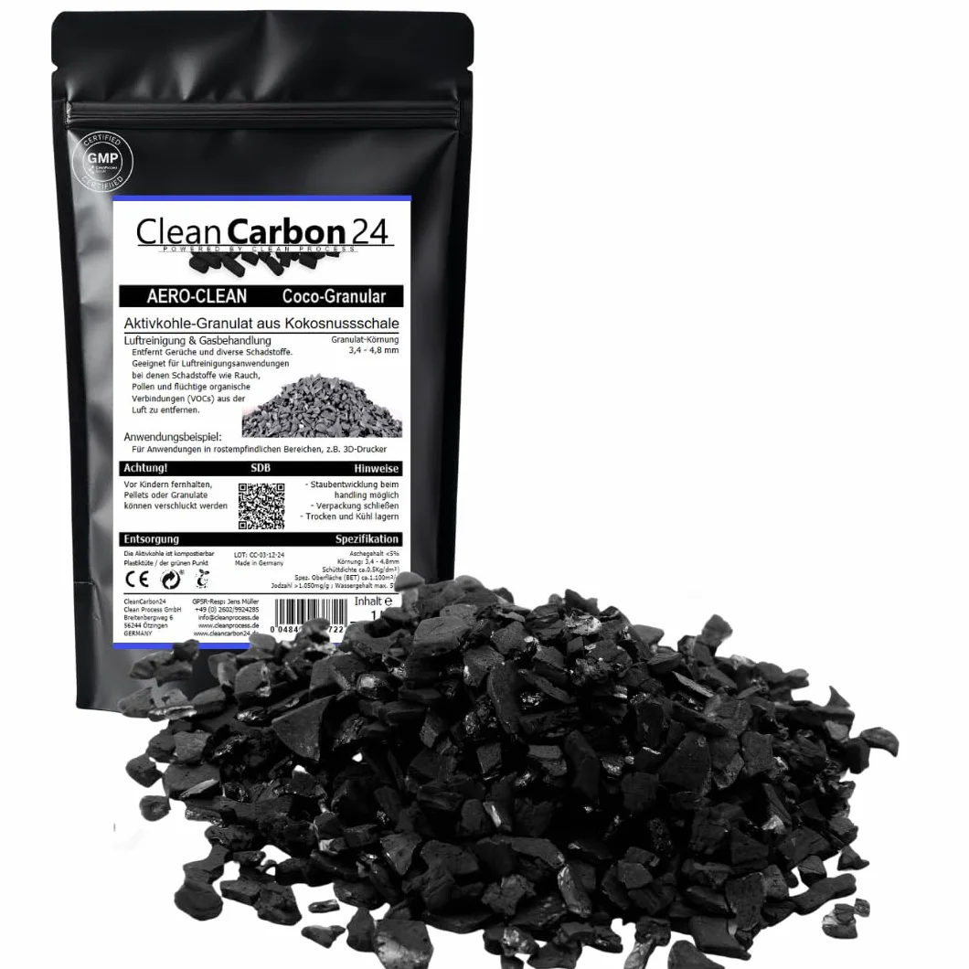 5 litres de charbon actif en coques de noix de coco pour la purification de l'air (3,4-4,8mm / 4x6mesh)
