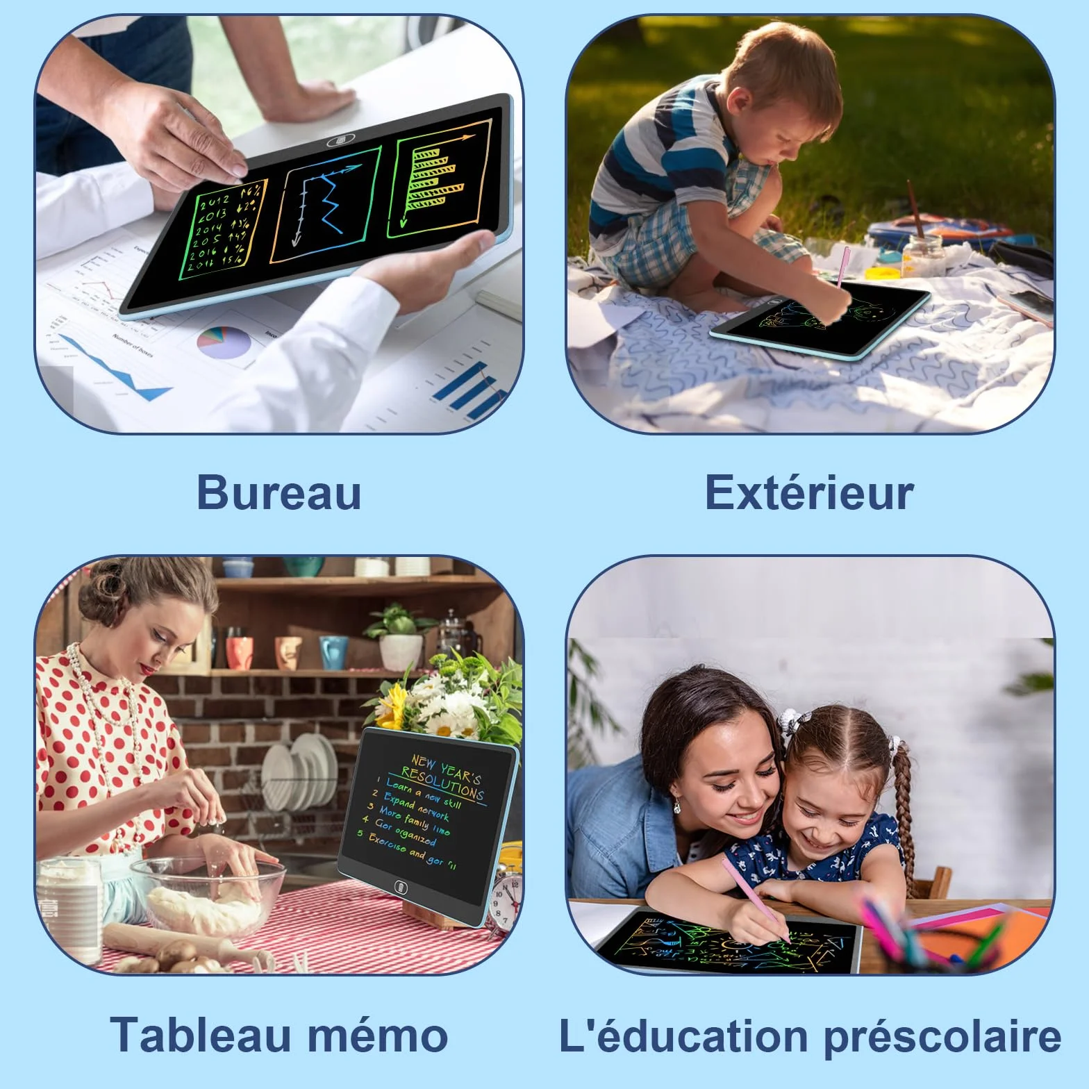Electight Tablette d'écriture LCD Colorée 16 Pouces, Tablette Graphique Enfants, Jouet Éducatif - Bleu