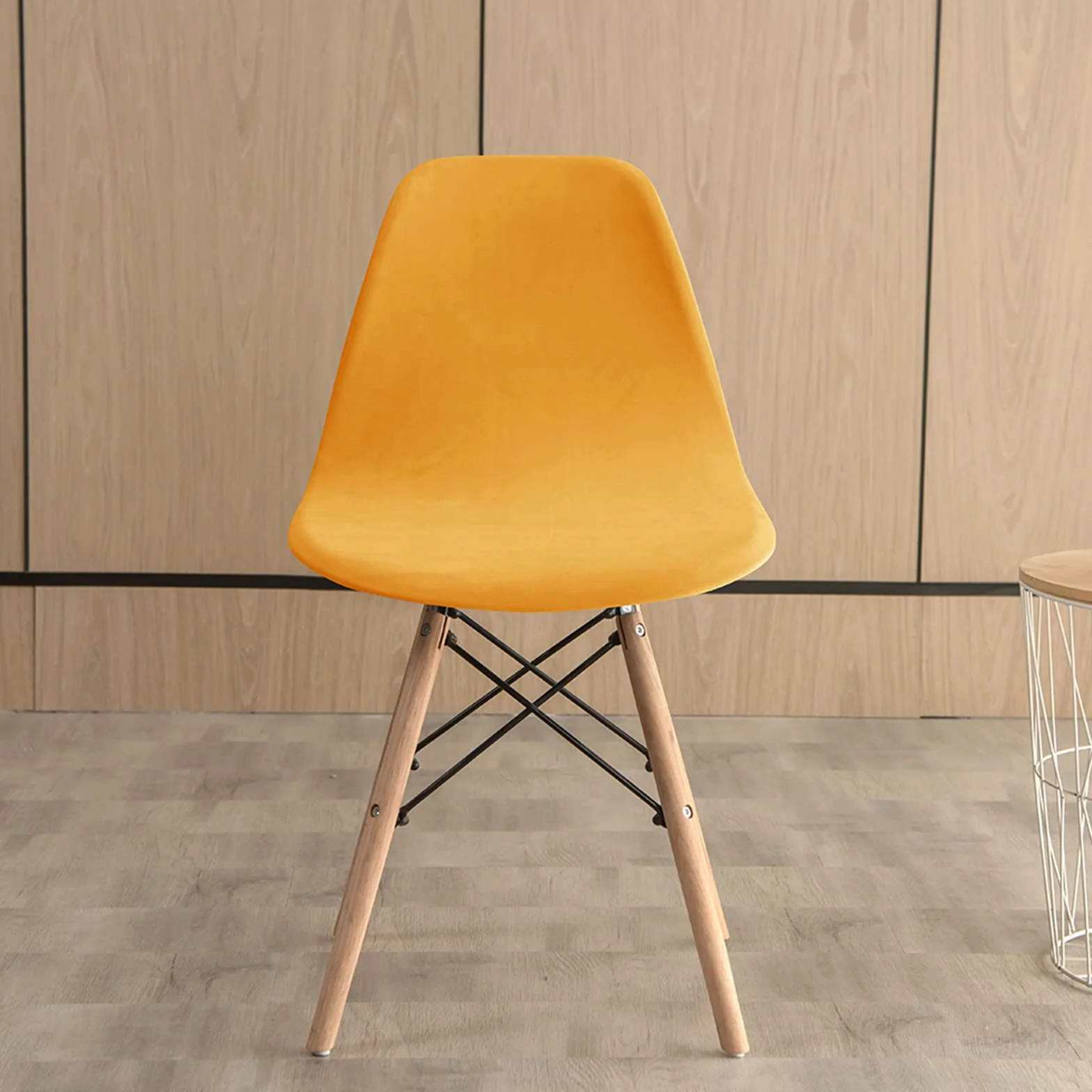 Velours Luxe Housse de Chaise Scandinave Extensible, Lot de 2 pour Salle à Manger Cuisine Salon, Jaune