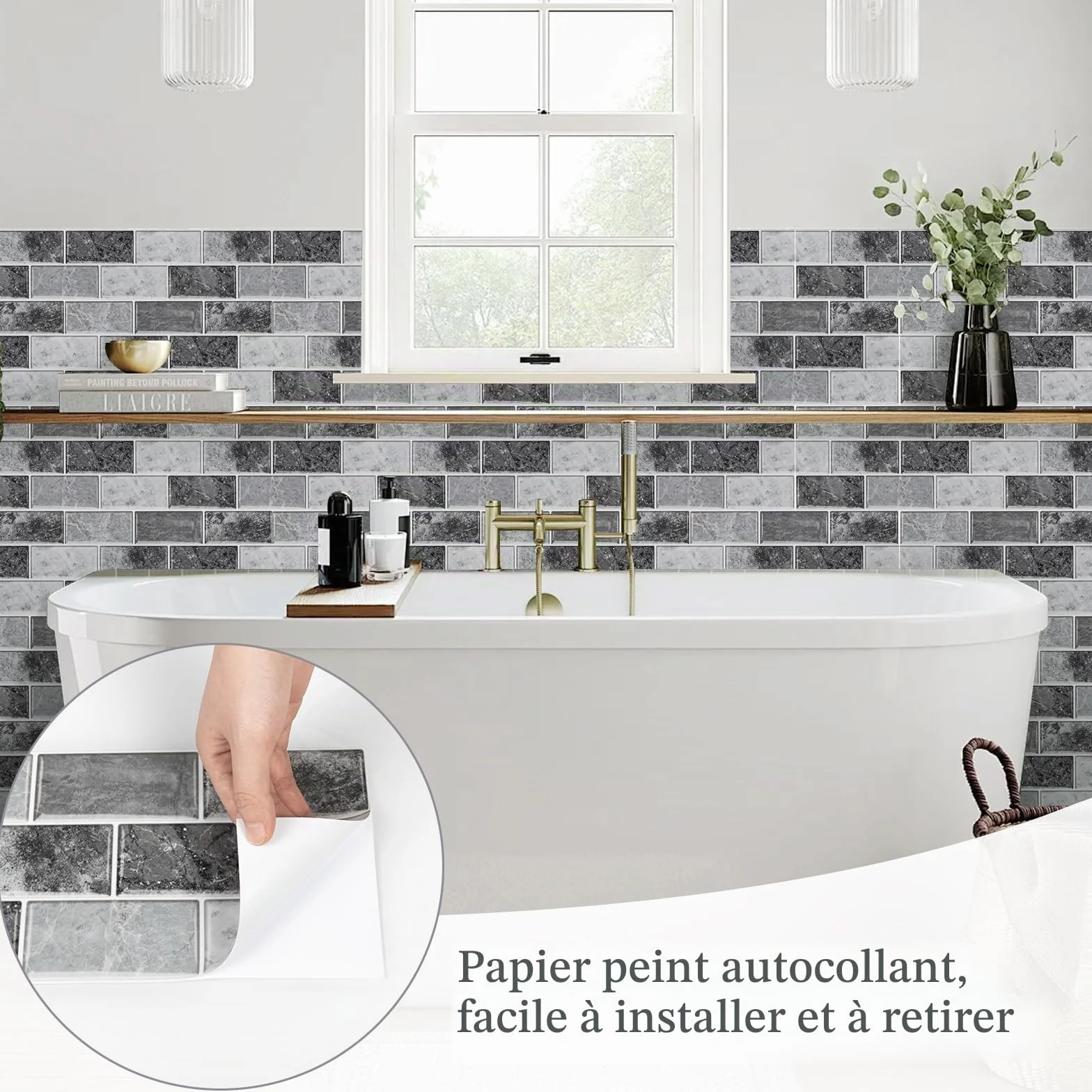 Adhesif PVC Carrelage Mural Impermeable Cuisine Salle de Bain 12 Pieces Stickers 15 x 30 cm