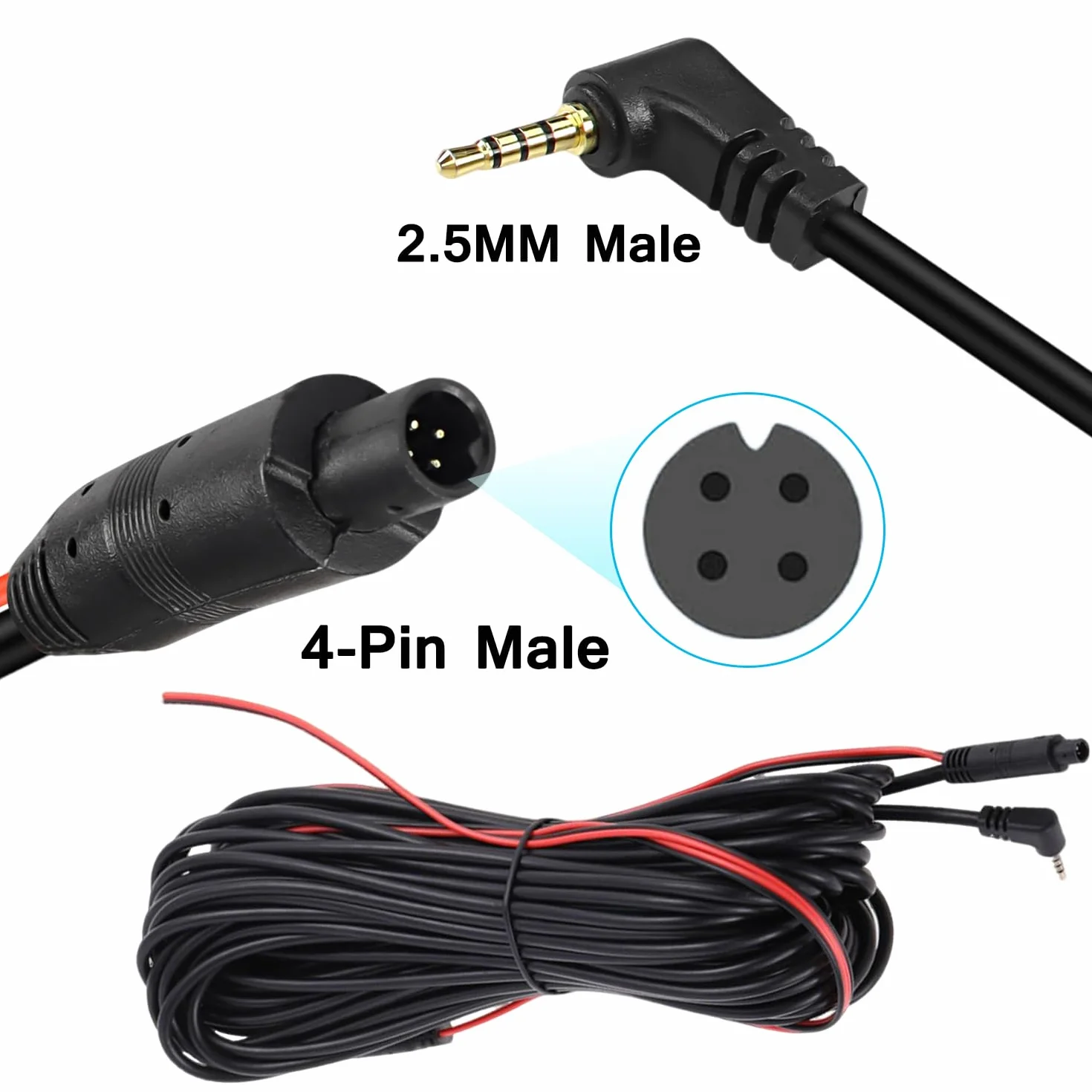 Wtyczka 4-pinowa na wtyczkę 2,5 mm Kabel przedłużający kamery samochodowej i kamery cofania Kabel zastępczy, 10M Kabel kamery samochodowej i kamery cofania, Odpowiedni dla ciężarówek, kamperów