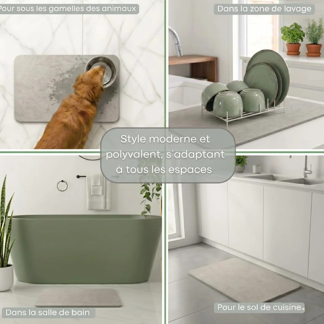 Tapis de Douche en Diatomite Séchage Rapide Ultra Absorbant Antidérapant Pierre Naturelle Beige