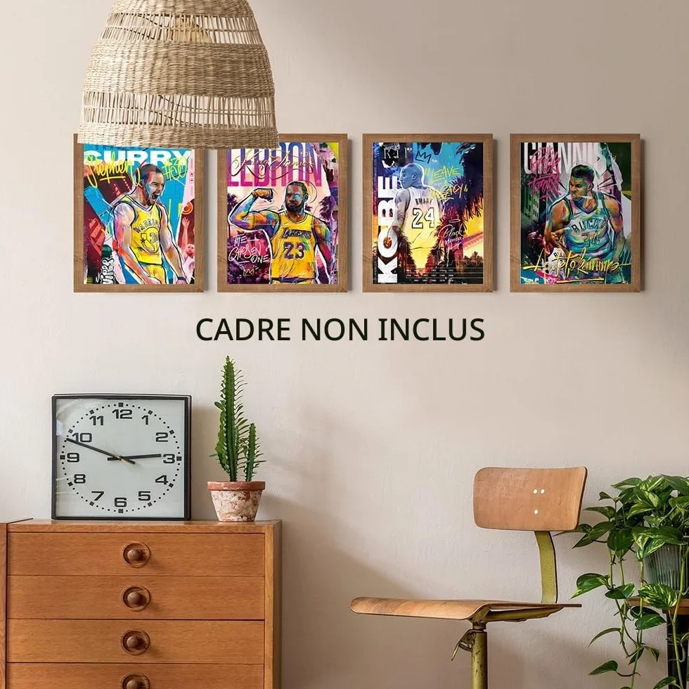 Affiche Basketball Star Célèbre Art Mur 8x10 pouces Impression Toile Sans Cadre Ensemble de 4 Décoration Chambre Garçon