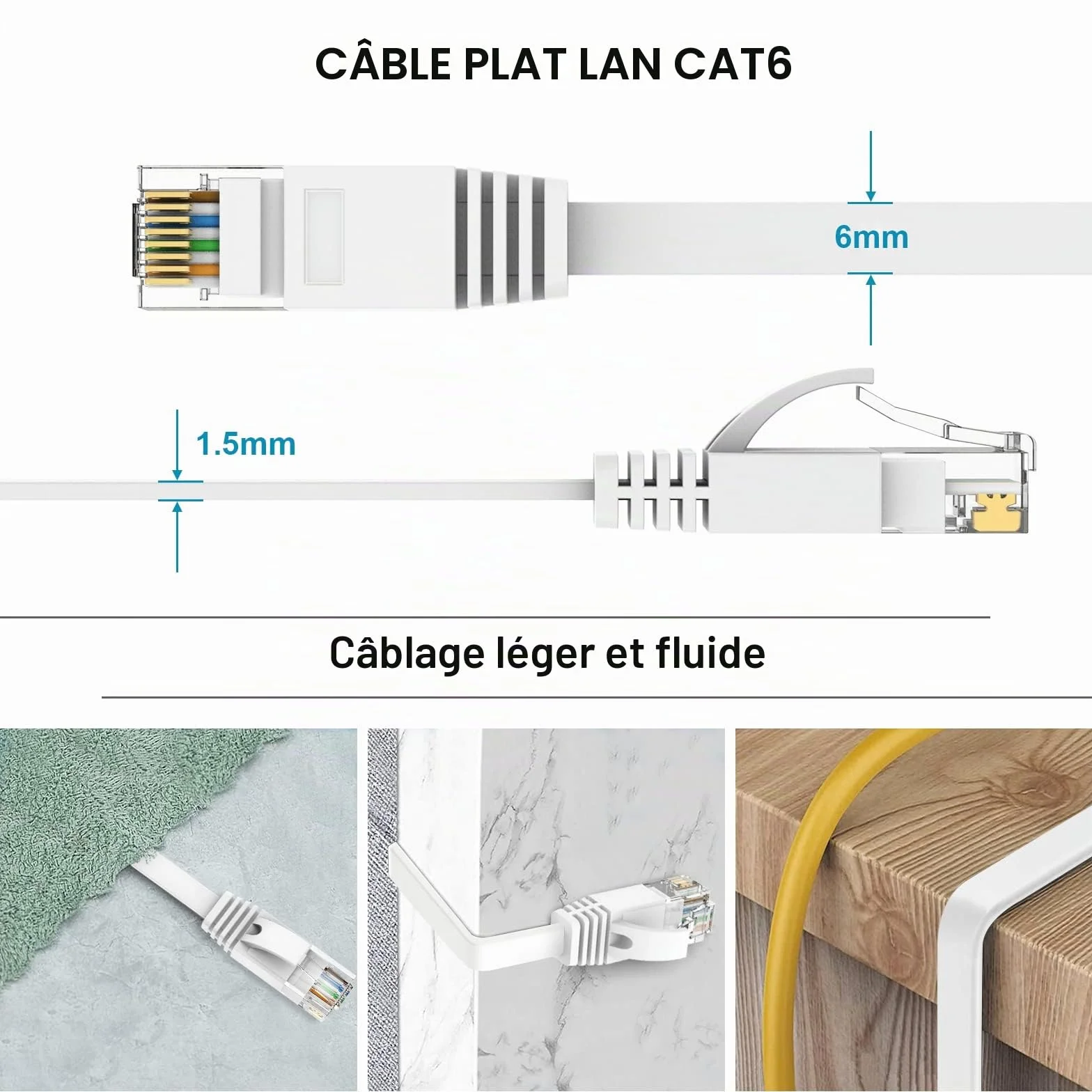 Ercielook Câble Ethernet 10m Cat6 RJ45 Plat LAN 1000 Mbit/s