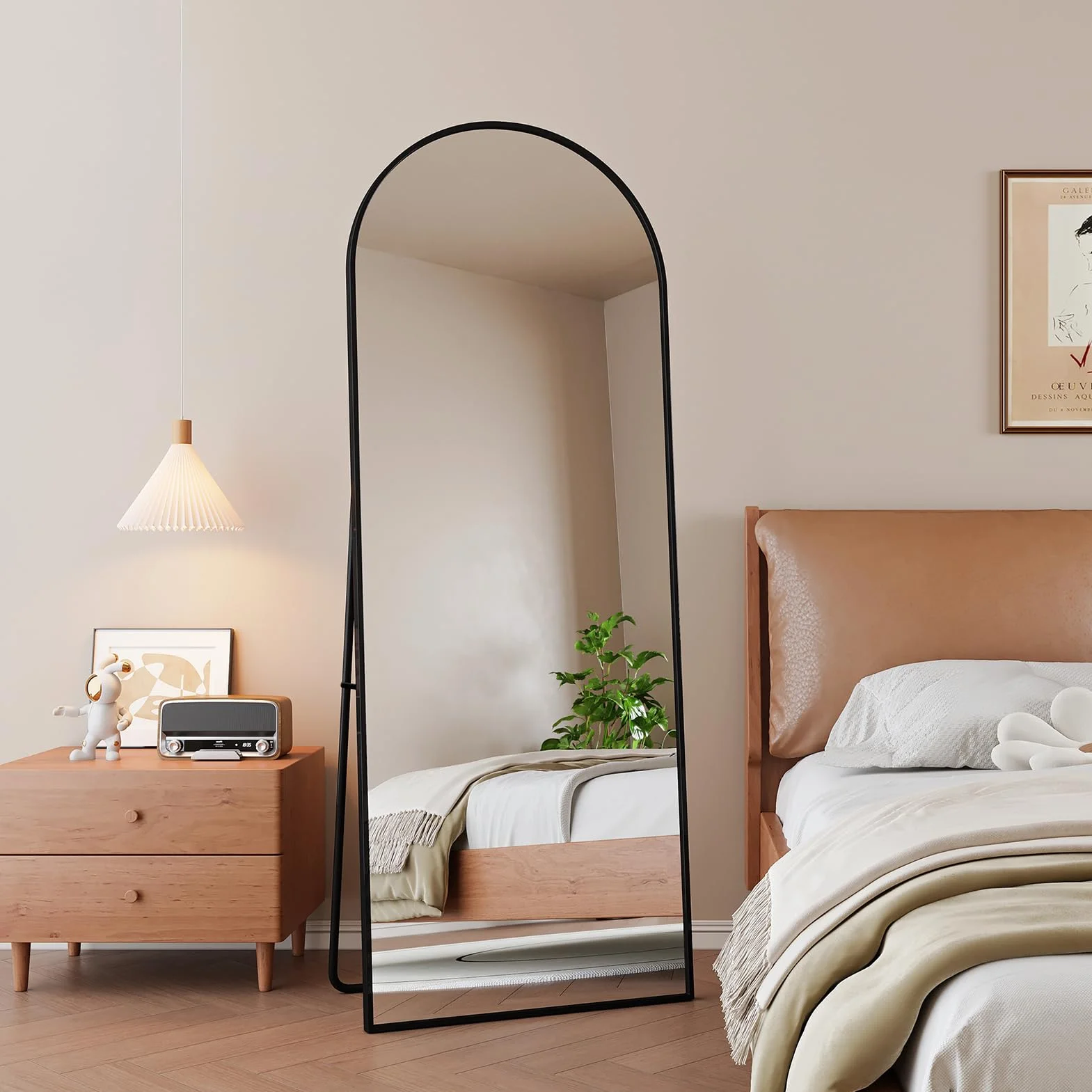 Miroir Complet bombé 165x60 cm sur Pied incurvé Mural Cadre Aluminium Noir