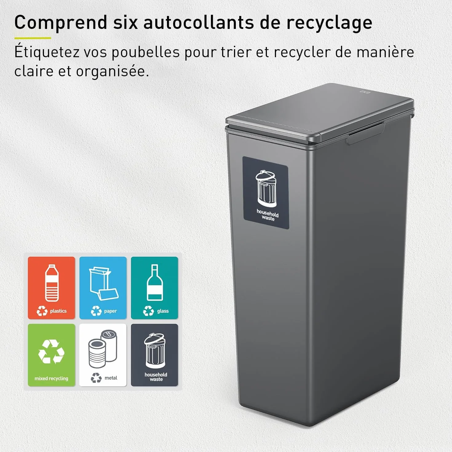 EKO Poubelle de Cuisine Morandi 30 L Ouverture Tactile Gris Foncé