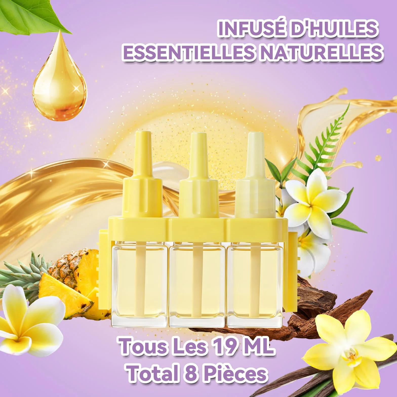 SCENTORINI Recharges pour Diffuseur Électrique Parfums Lavande, Floraux, Hawaïi, Vanille, 8x20ml, Compatibles avec 3Volution