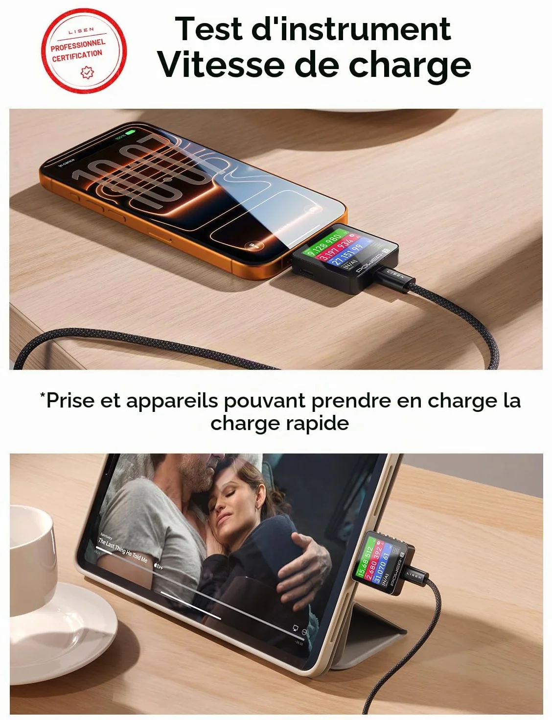 LISEN Lot de 4 Câble USB C Charge Rapide 60W Nylon Tressé 0.5M+1M+1M+2M pour iPhone Samsung S25 Ultra iPad Air MacBook Pro Google Pixel 9 Xiaomi Switch PS5 Noir