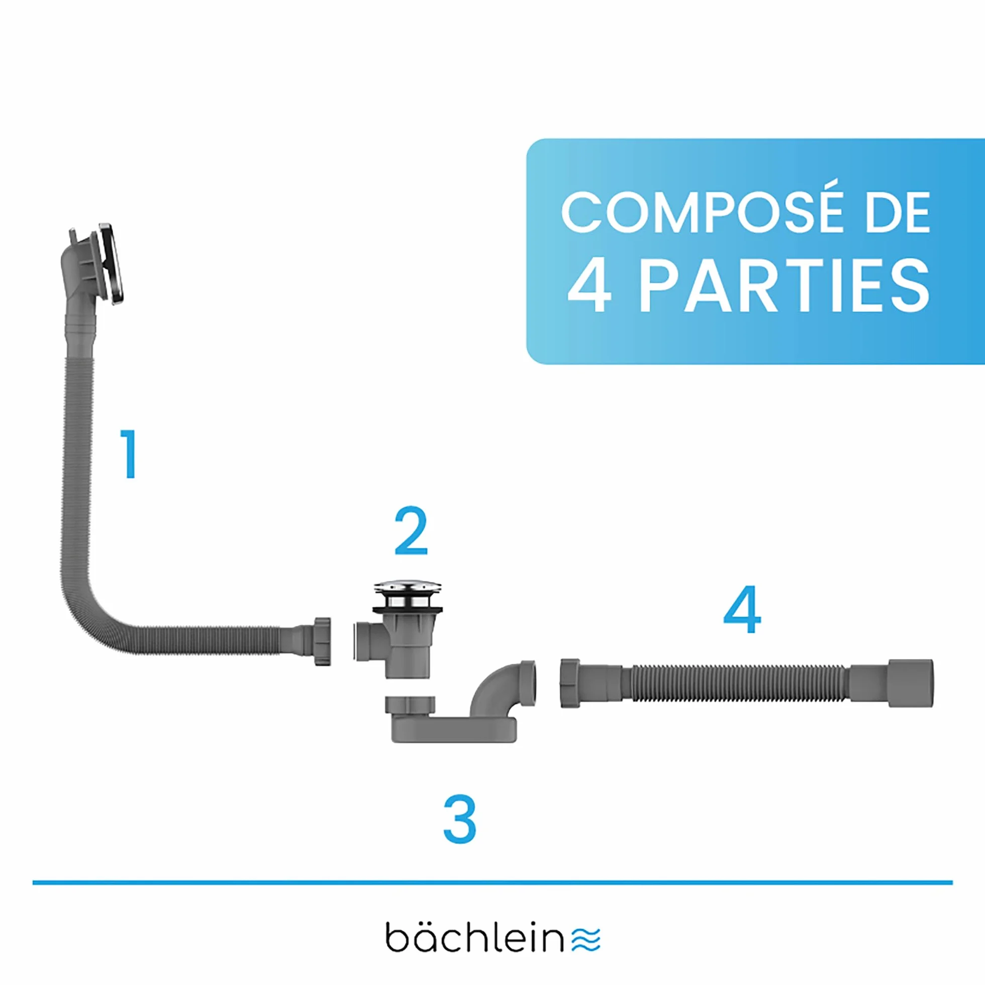Bächlein Bonde pop-up pour baignoire avec tamis, kit complet trop-plein flexible et siphon