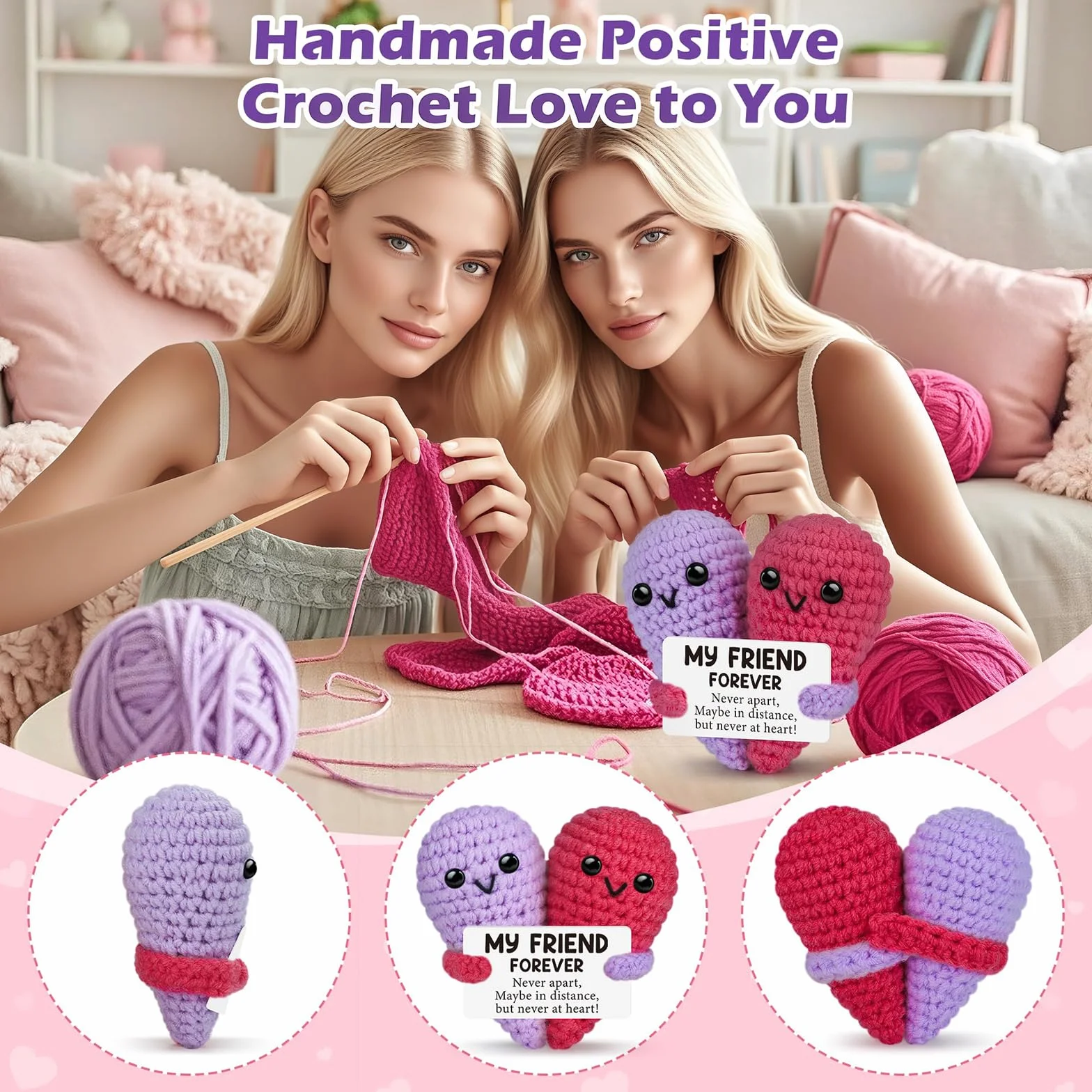 Cadeau Meilleur ami Deko Coeurs Câlin de Poche Crochet Positif Support émotionnel Cadeaux Noël