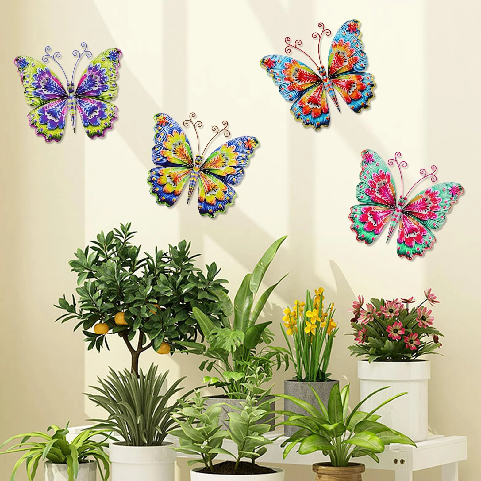 YiYa 4 Pièces Décoration Murale en Métal Papillon Art Mural pour Jardin Exterieur