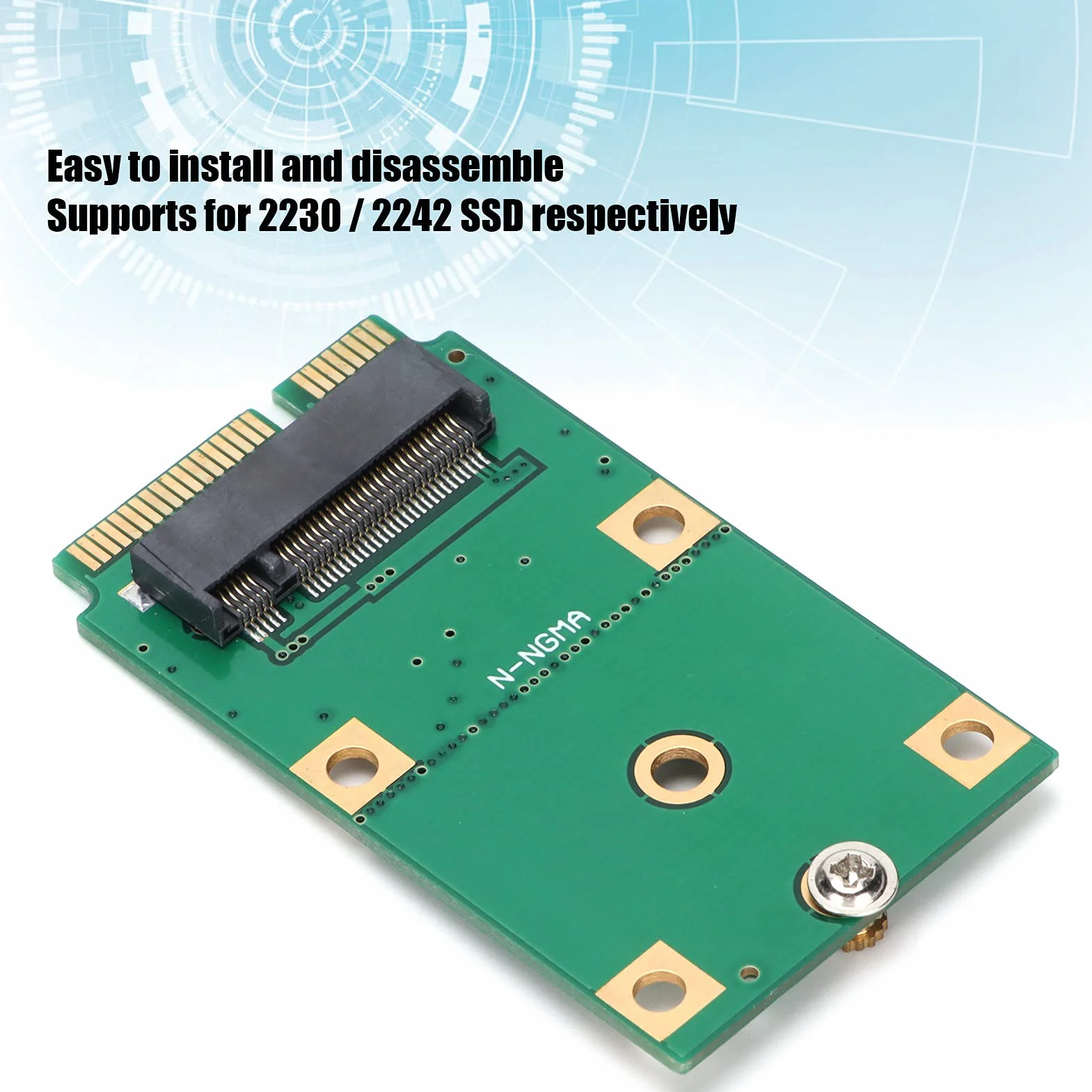 Karta adaptera do 2230/2242 SSD, M.2 NGFF SSD na MSATA SSD, karta czytnika konwertera dysku twardego, z 2 otworami mocującymi, łatwa instalacja i demontaż