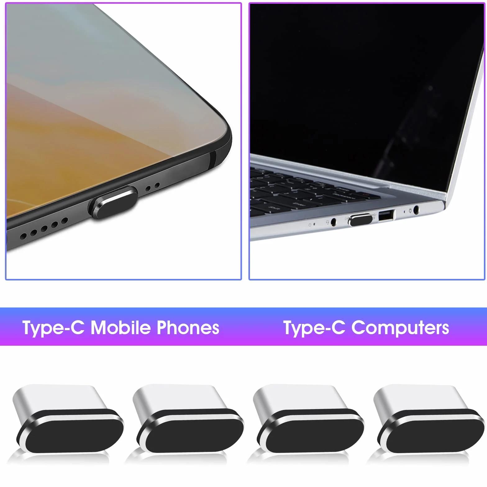 Sibba 4 wtyczki przeciwpyłowe USB typu C i Micro USB pokrywa port wtyczka do smartfonów i modeli z systemem Android (czarna)