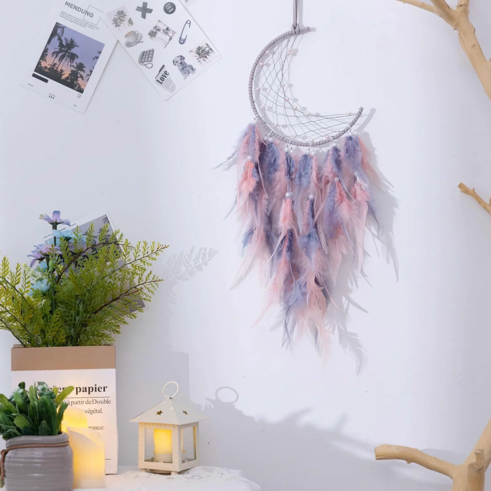 Attrape-Rêves en Plume, Faite Main, Décoration Murale pour Chambre Maison