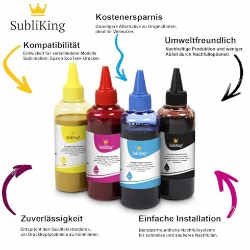Encre de Sublimation Subliking 4x100ml CMYK Set pour Epson Ricoh Sawgrass