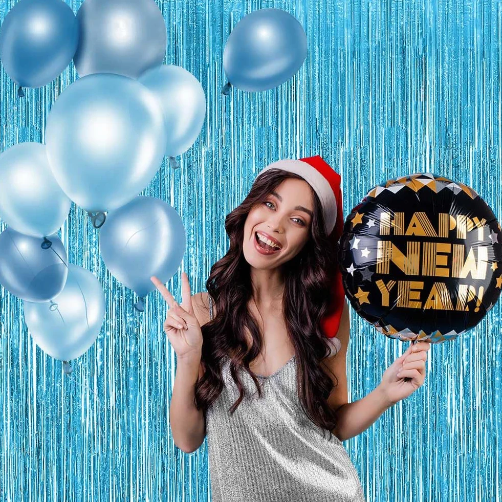 OFFCUP Rideau Métallique de Frange Bleu Clair 1m x 2m Aluminium Brillant Décoration Fête Mariage Anniversaire Photobooth