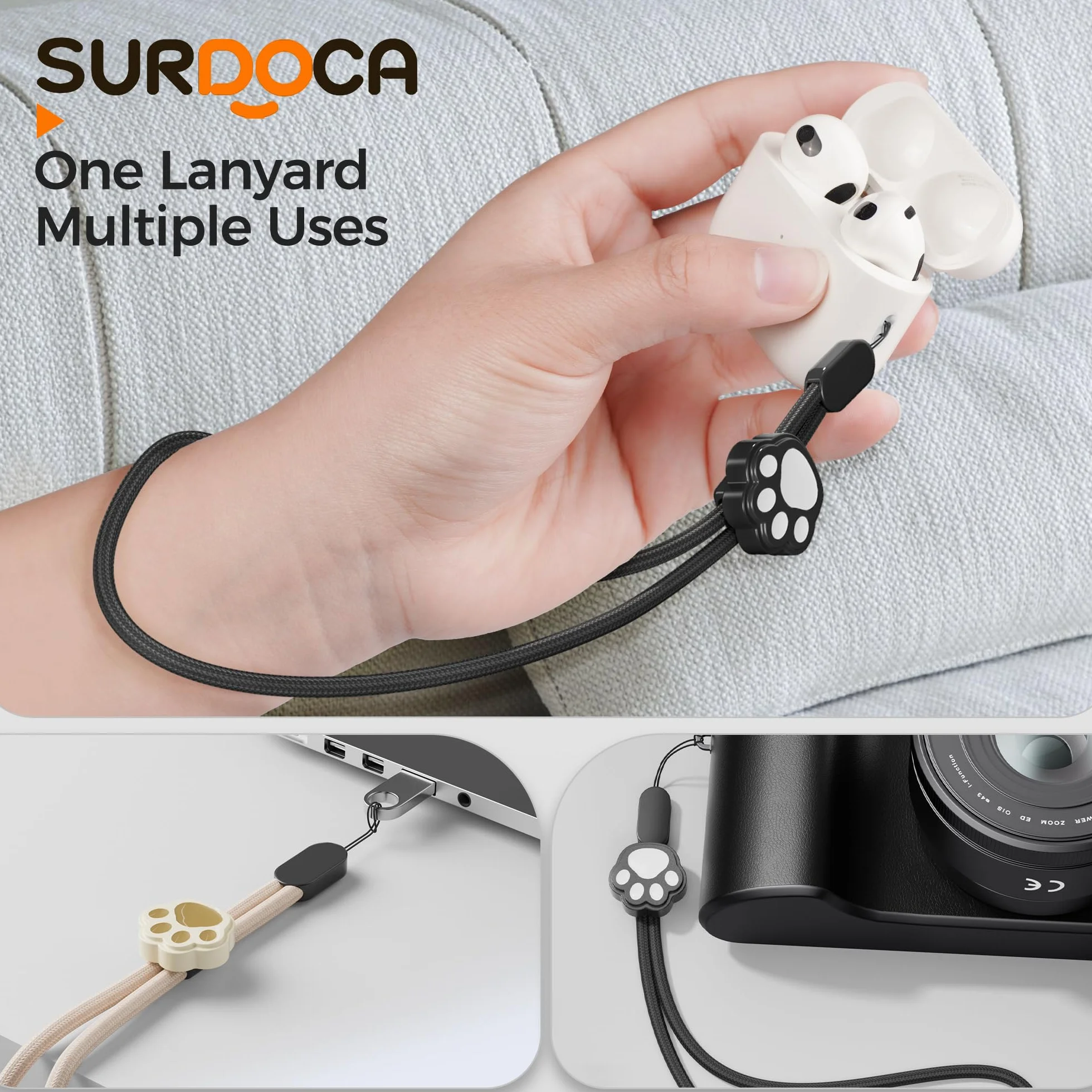 SURDOCA Regulowana smycz do telefonu, pasek na nadgarstek do aparatu, nylonowa smycz na nadgarstek, pasek do telefonu antykradzieżowego, smycz do słuchawek, pamięć USB, plakietka z imieniem