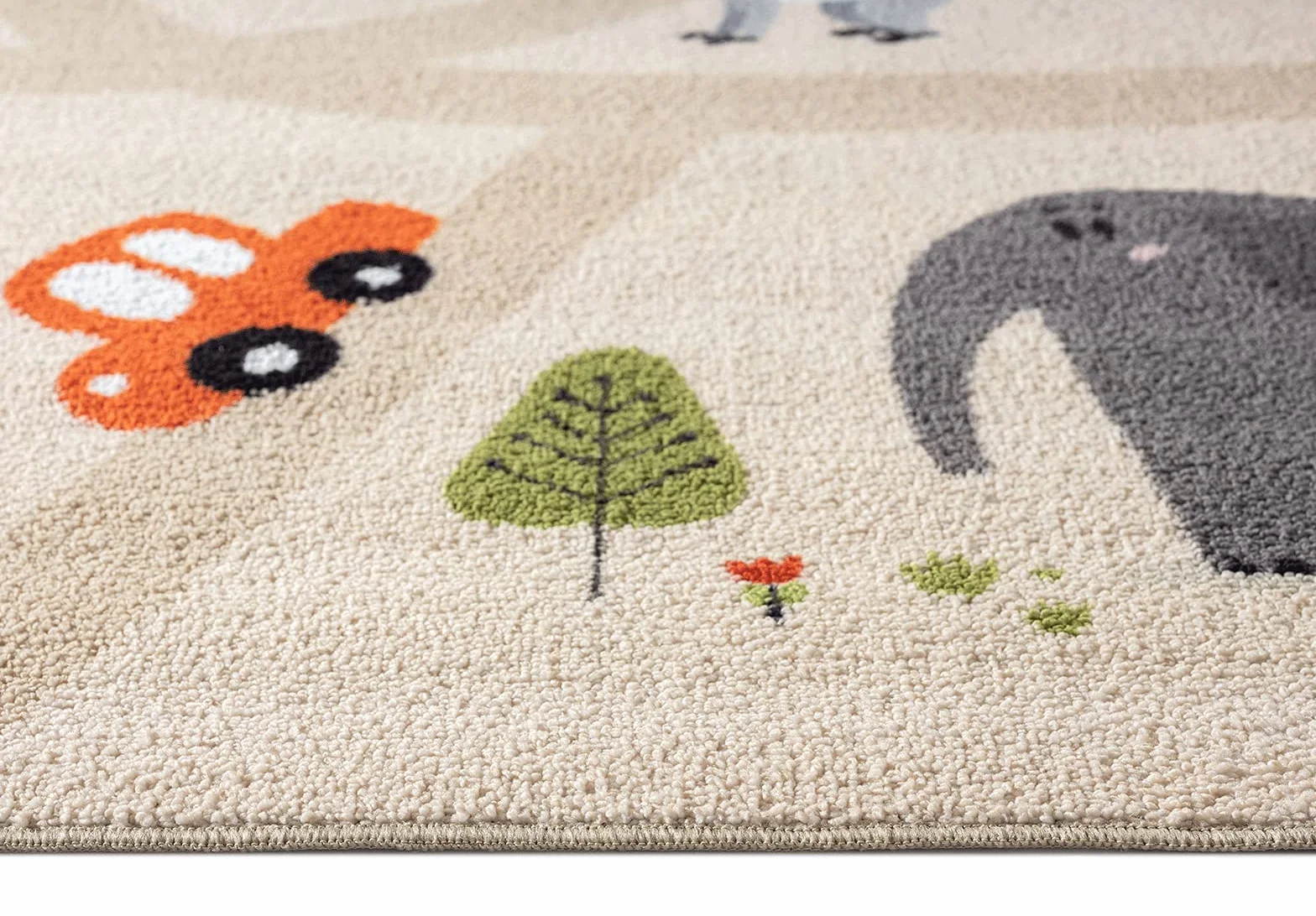 Tapis de Jeu Happy Life Rond Beige 160 x 160 cm Motif Route Animaux Voitures Enfants