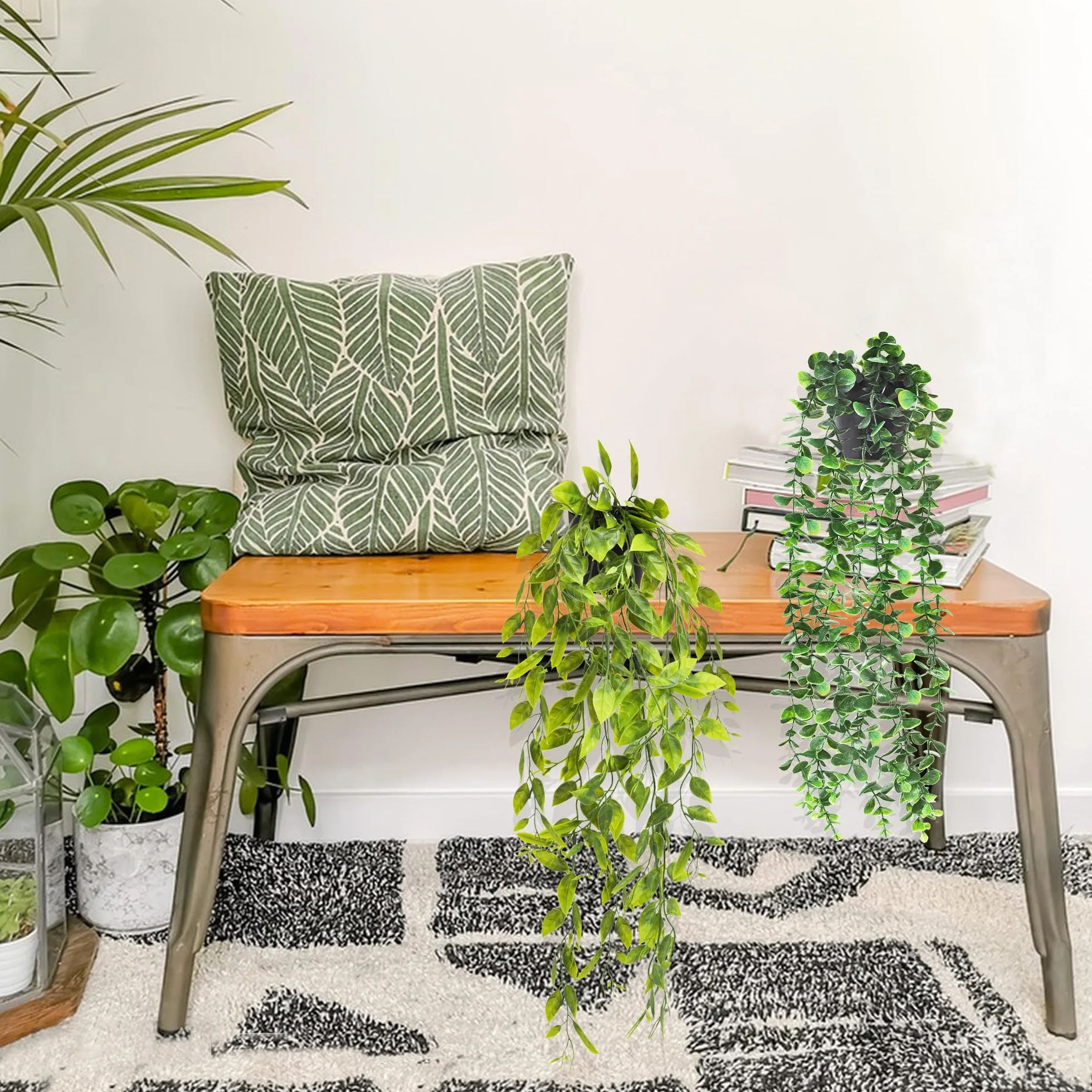 ROLLWAY 4Pcs Plantes Artificielles Tombantes avec Pot Fausse Plante Verte Suspendue Interieur