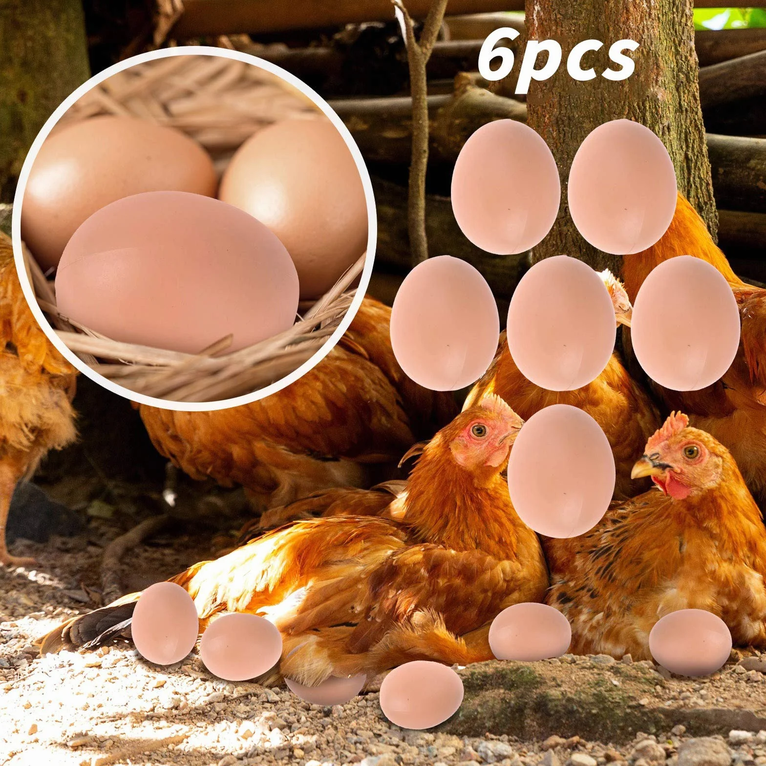 Fake Plastic Artificial Chicken Eggs 5.3cm 6PCS for Laying, Stop Eating Own Eggs, Home Decoration