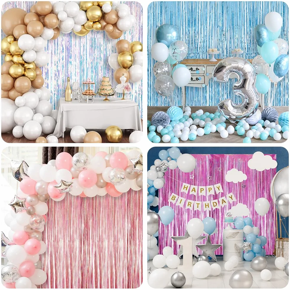 Rideau Métallique Aluminium Bleu Franges 1m x 2m 2 pièces Décoration Fête Mariage