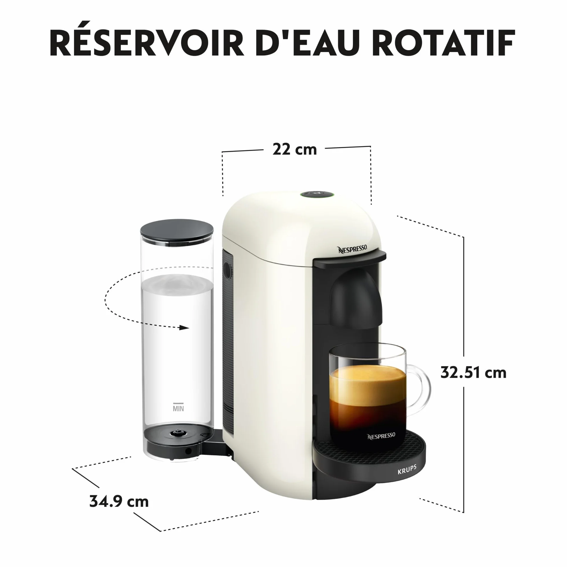 Nespresso Krups Machine à Café Vertuo Plus Blanc, Capsules café Vertuo seulement, Technologie Centrifusion, 5 Tailles de Tasses + Kit de Bienvenue, Design Moderne, Arrêt Automatique, YY3916FD