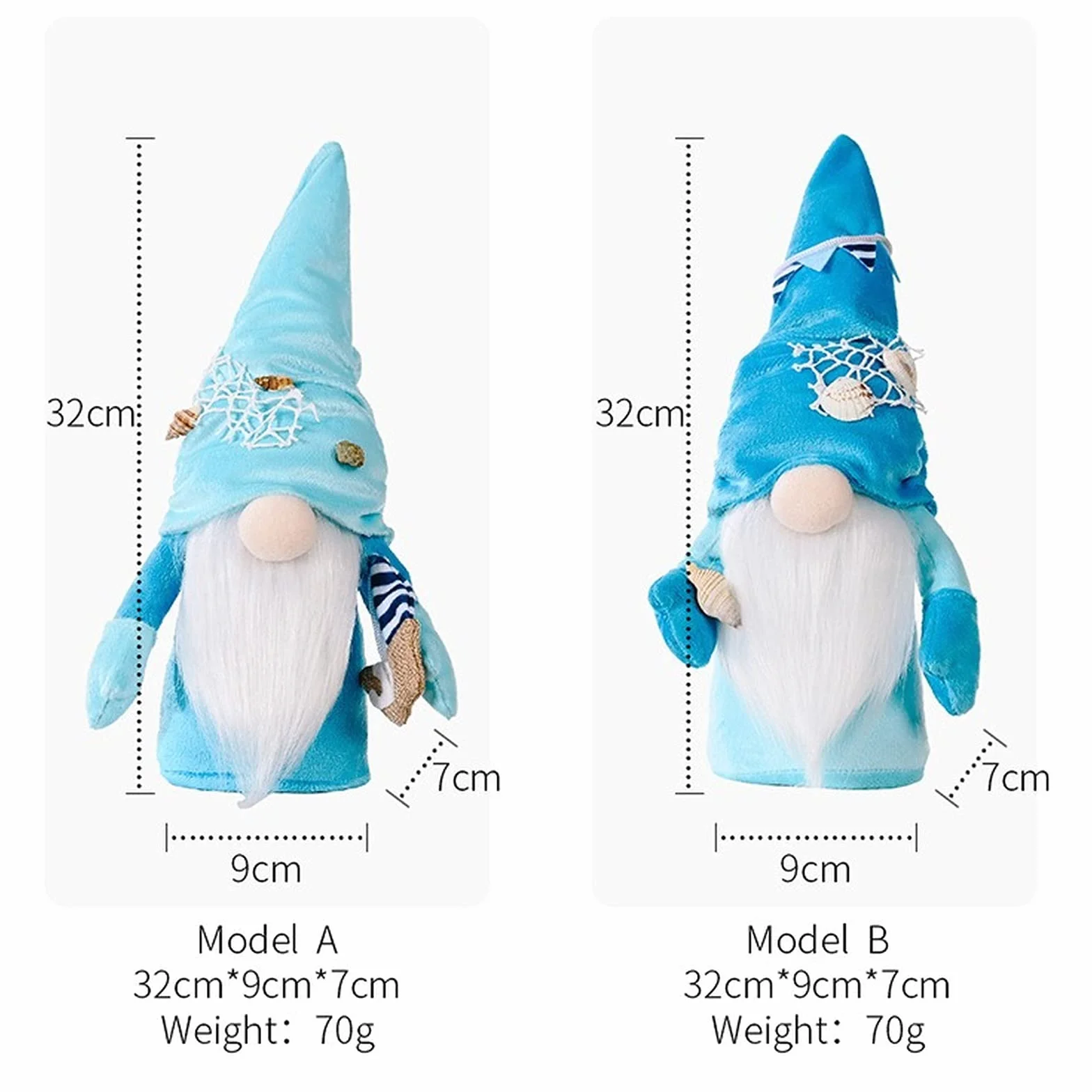 Peluche Nain de Mer Lot de 2 Figurine de Collection Décoration Fait à la Main Lutin Suédois