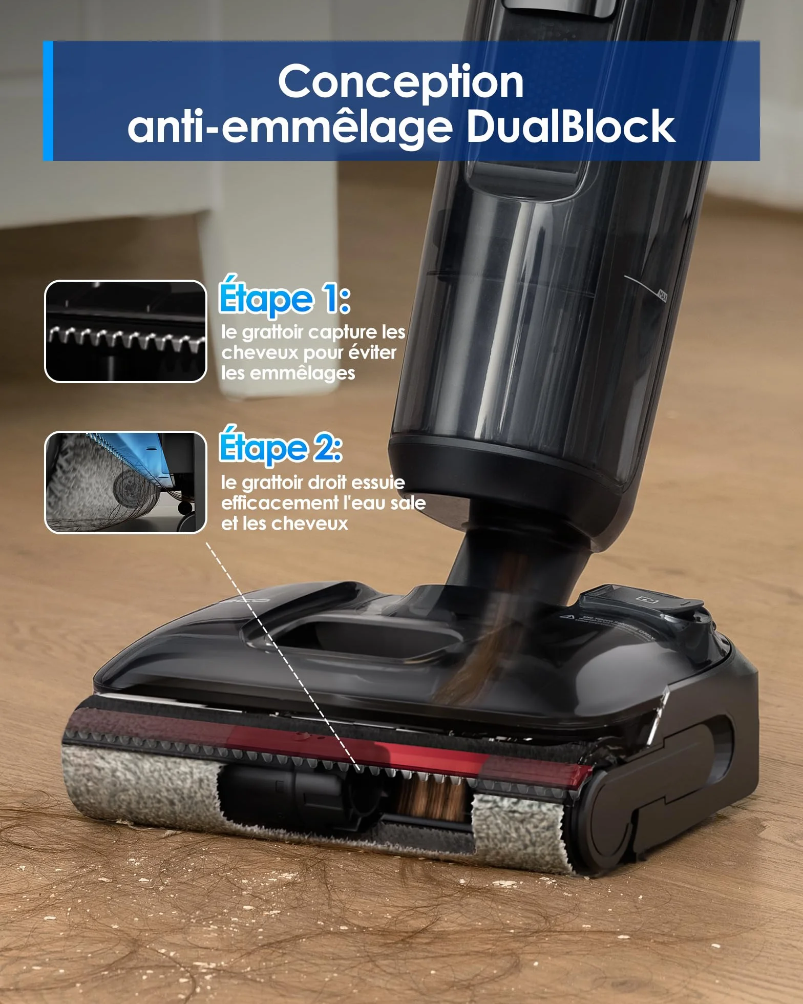 Tineco Floor One S7 Stretch Ultra Aspirateur Laveur Balai sans Fil Anti-emmêlage Plat 180° Autonomie 50 Minutes Auto-Nettoyage Flashdry 85°C