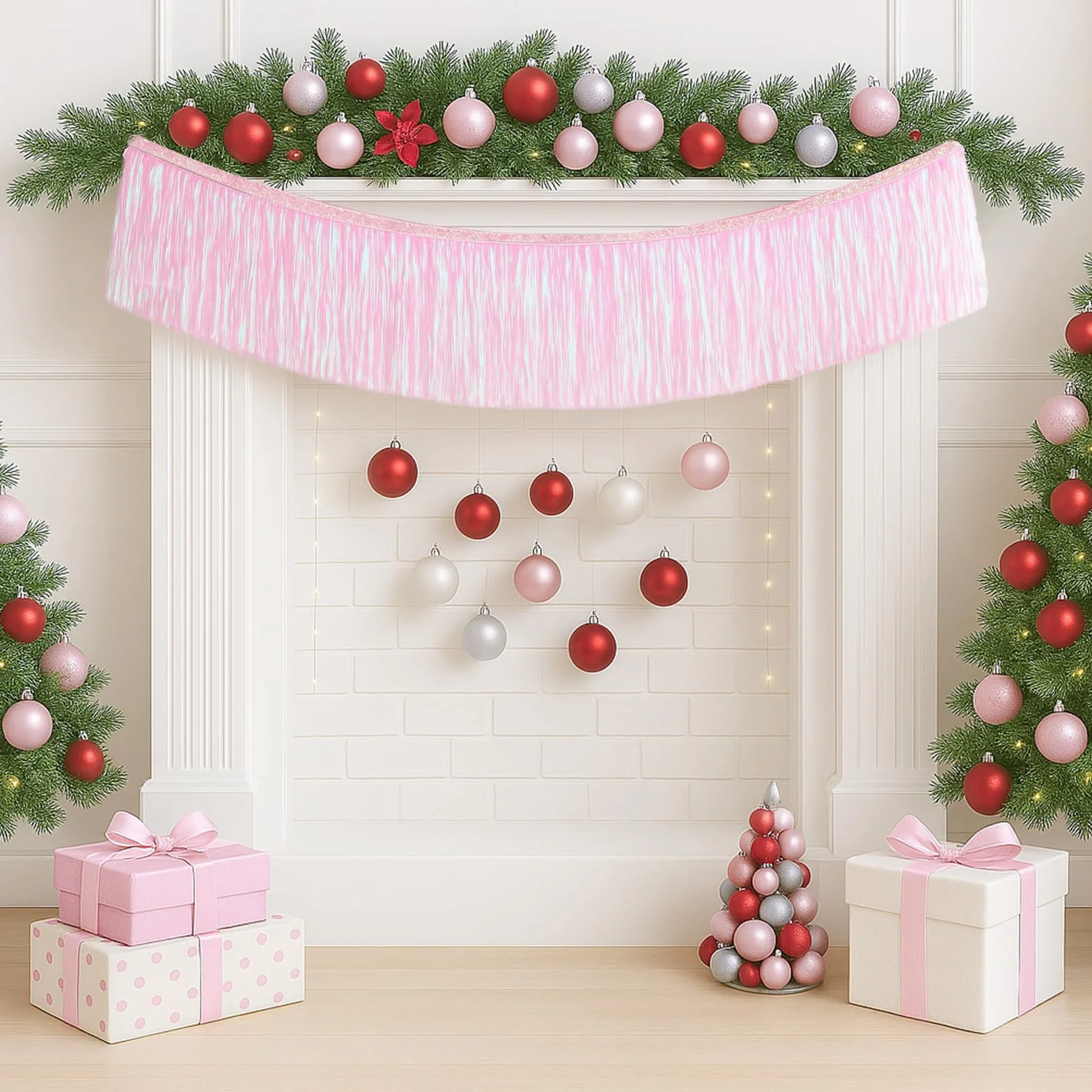 Guirlande à Franges Métallique Rose 20x200cm – Rideau Tinsel Brillant pour Décoration Fête