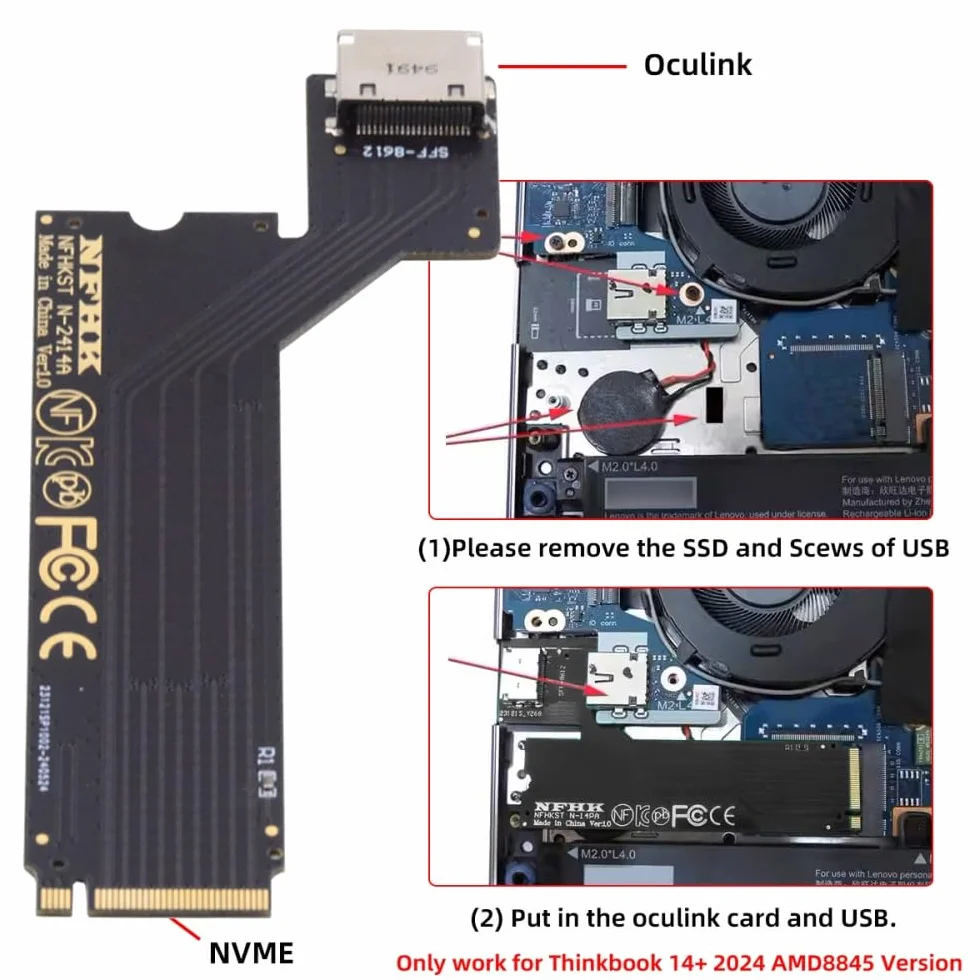 CY Karta PCI-E 4.0 M.2 M-Key do Oculink SFF-8612 SFF-8611 adapter hosta do 2024 ThinkBook 14+ AMD8845 zewnętrzna karta graficzna i SSD