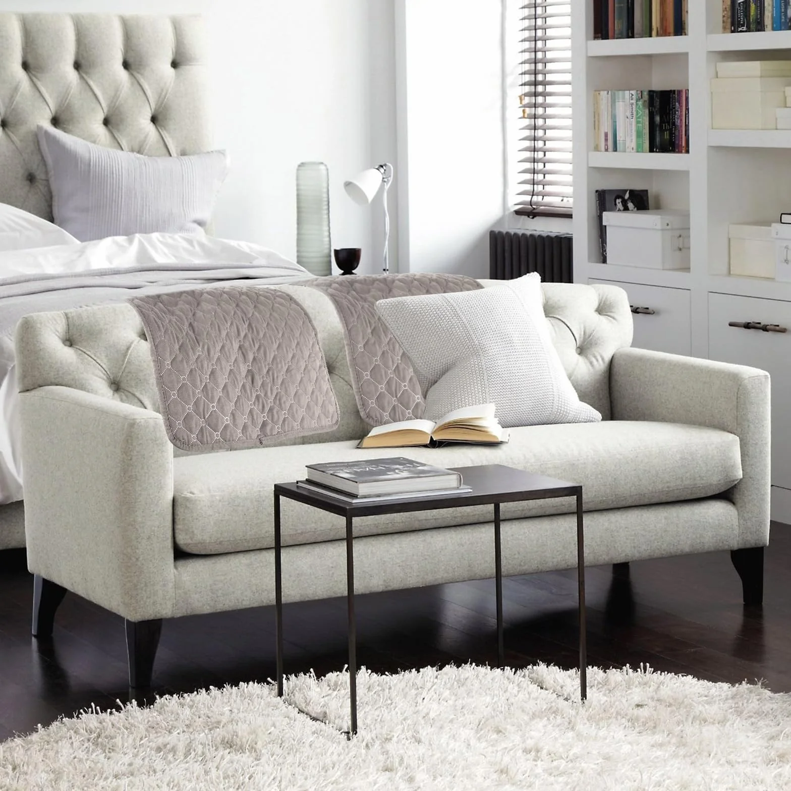 Lot de 3 Housse Appui Tete Canape 57 x 38 cm Polyester Anti-Rayures Anti-Taches Gris