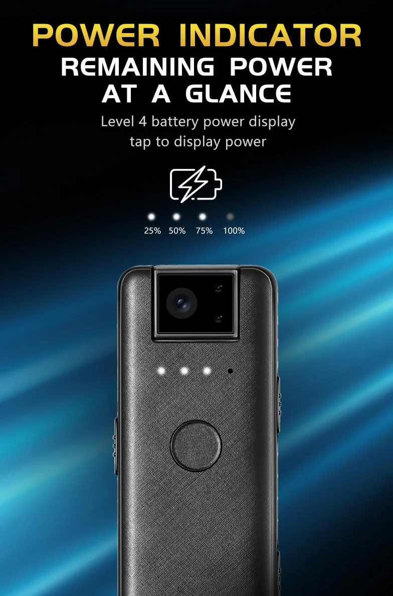Mini Przenośna Kamera FHD 1080P – 180 Kamery Noktowizyjna z Klapką - Bezstratne Nagrywanie Dźwięku 256 Kbps - Wskaźnik Poziomu Naładowania Baterii - Magnetyczny/Klip-on - Type-C