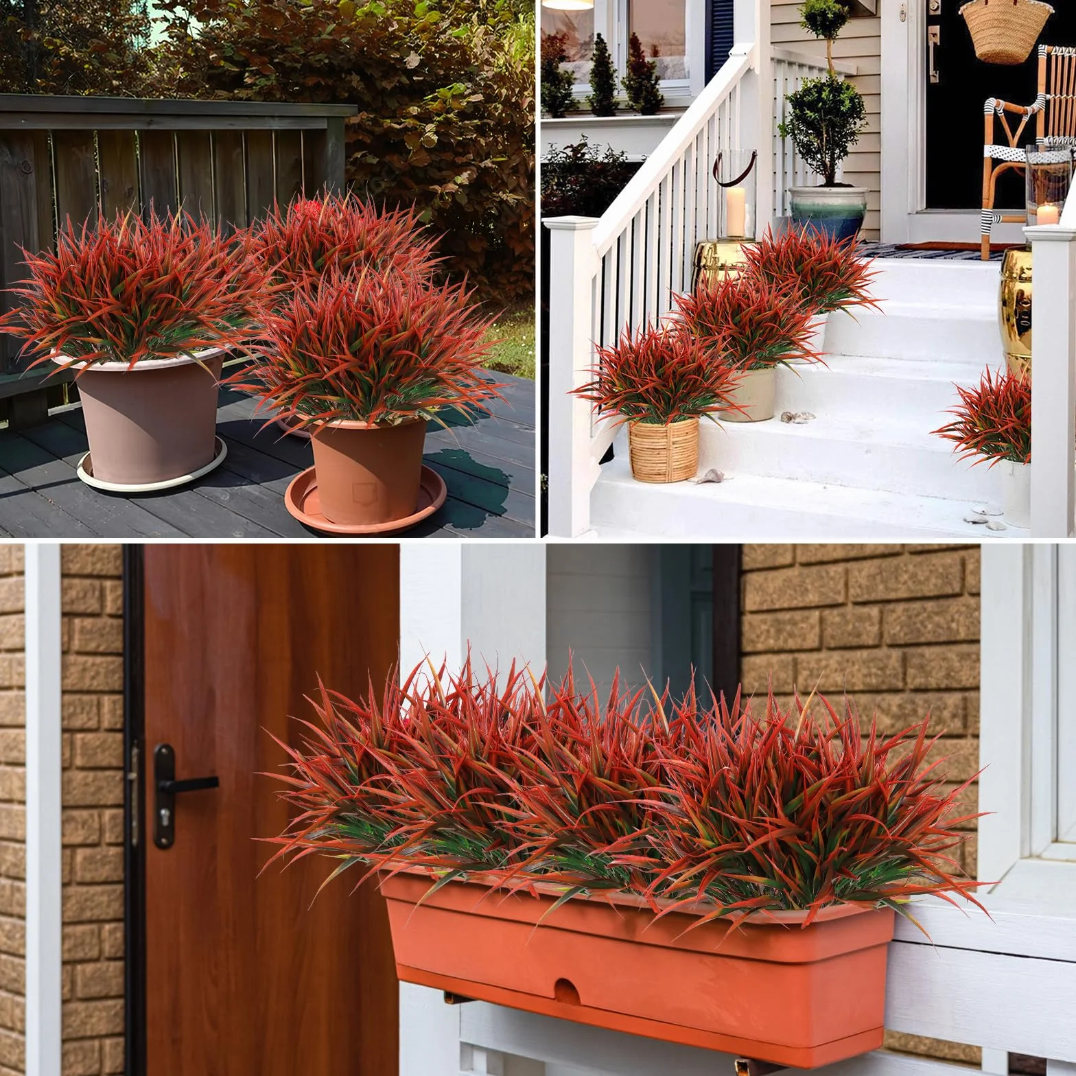 Plantes Artificielles d'Extérieur 8PCS Plastique Fausse Arbustes Verts Résistant aux UV Décoration (Rouge)