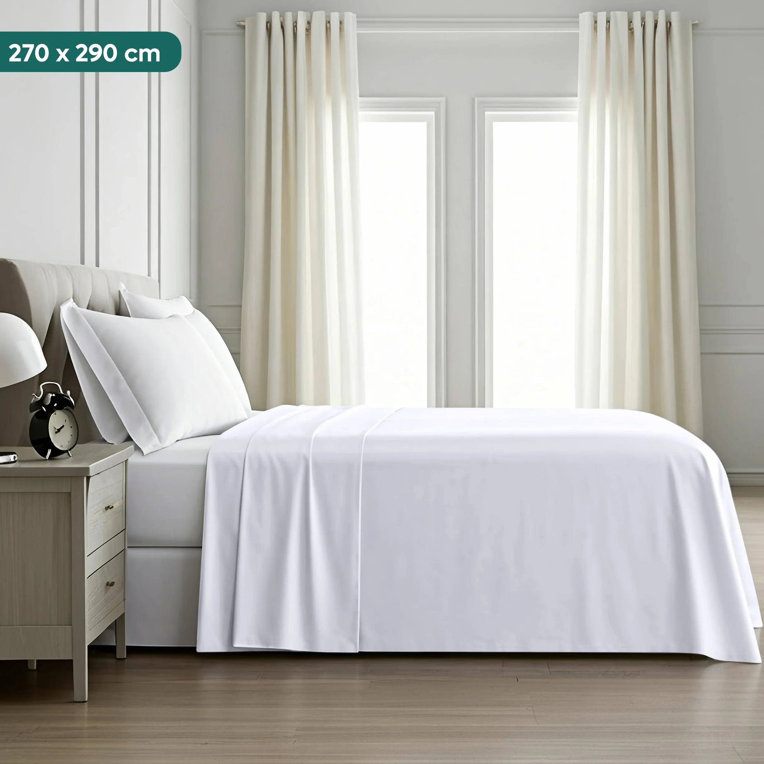 Drap Plat sans élastique 270 x 290 cm Oeko-TEX Polyester brossé Doux Microfibre Blanc