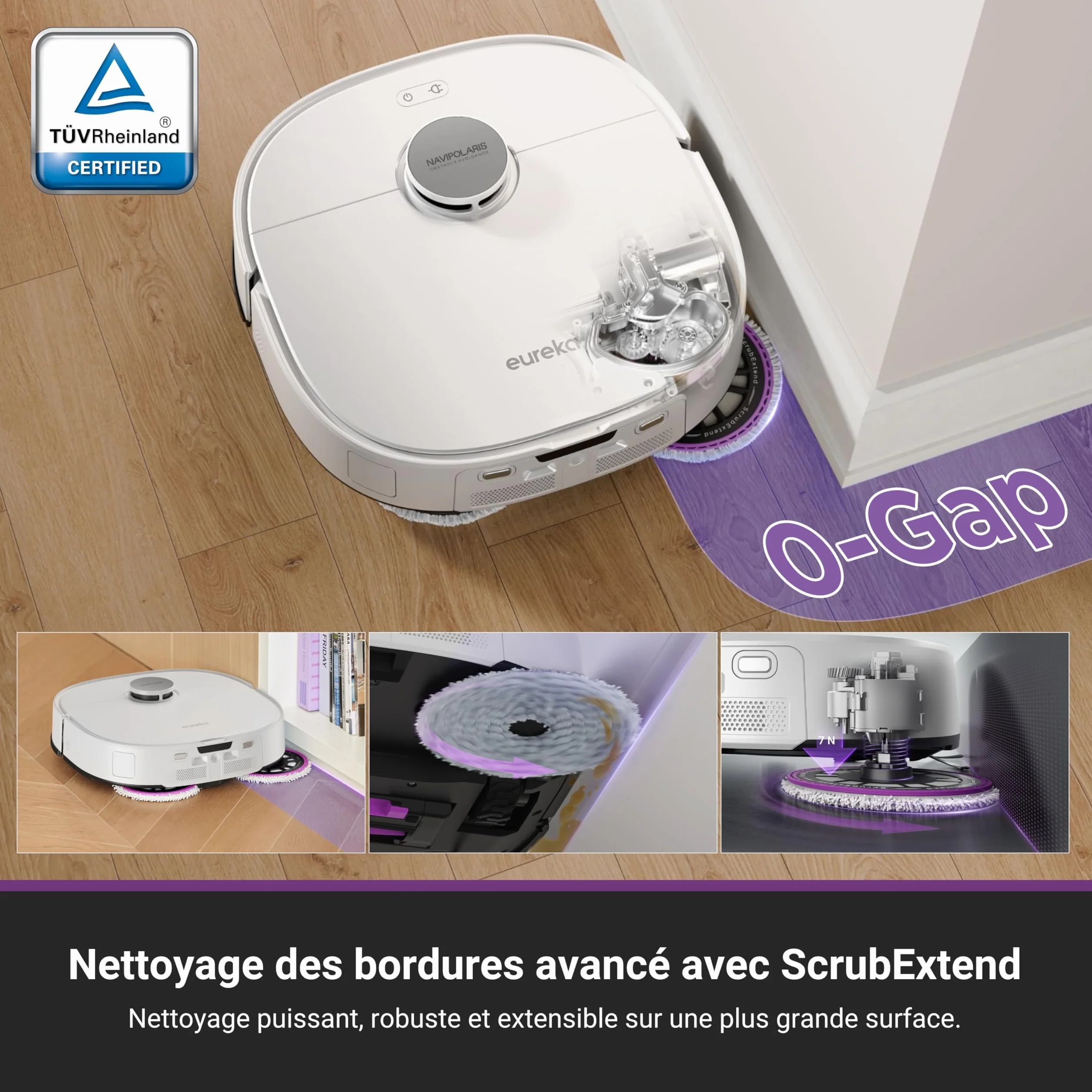 Eureka J15 Pro Ultra Aspirateur Robot,Robot Aspirateur Laveur 16200 Pa,Nettoyage des Bords,Brosse Anti Enchevêtrement,Lavage de Serpillière à l'eau Chaude 75℃,Base Autonettoyante