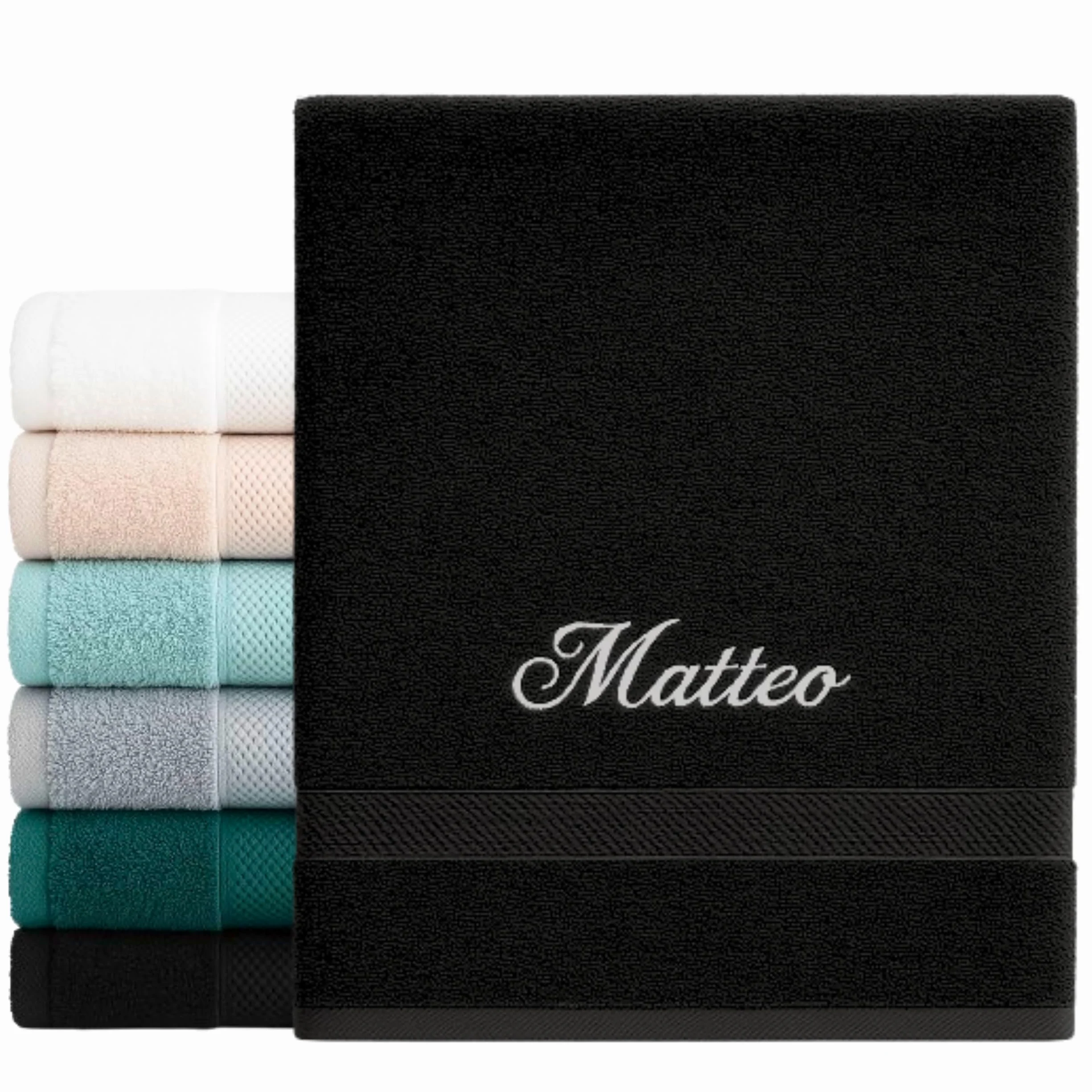 Serviette brodée personnalisée 100% coton épais absorbant noir 70x140 cm 50x100 cm broderie prénom texte