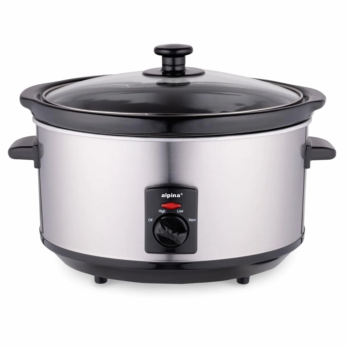 Alpina Mijoteuse Electrique - 3,5 litres - 3 Niveaux de Chaleur - Ceramique/Inox, Argenté
