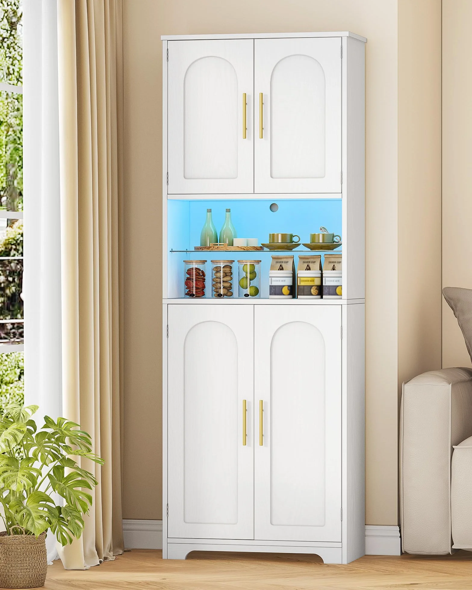 Hzuaneri Meuble Colonne Salle de Bain, Meuble de Rangement, Armoire de Rangement, Placard Rangement, Armoire de Salle de Bain avec 4 Portes, 30 x 60 x 170 cm, Bois Blanc SC68213X