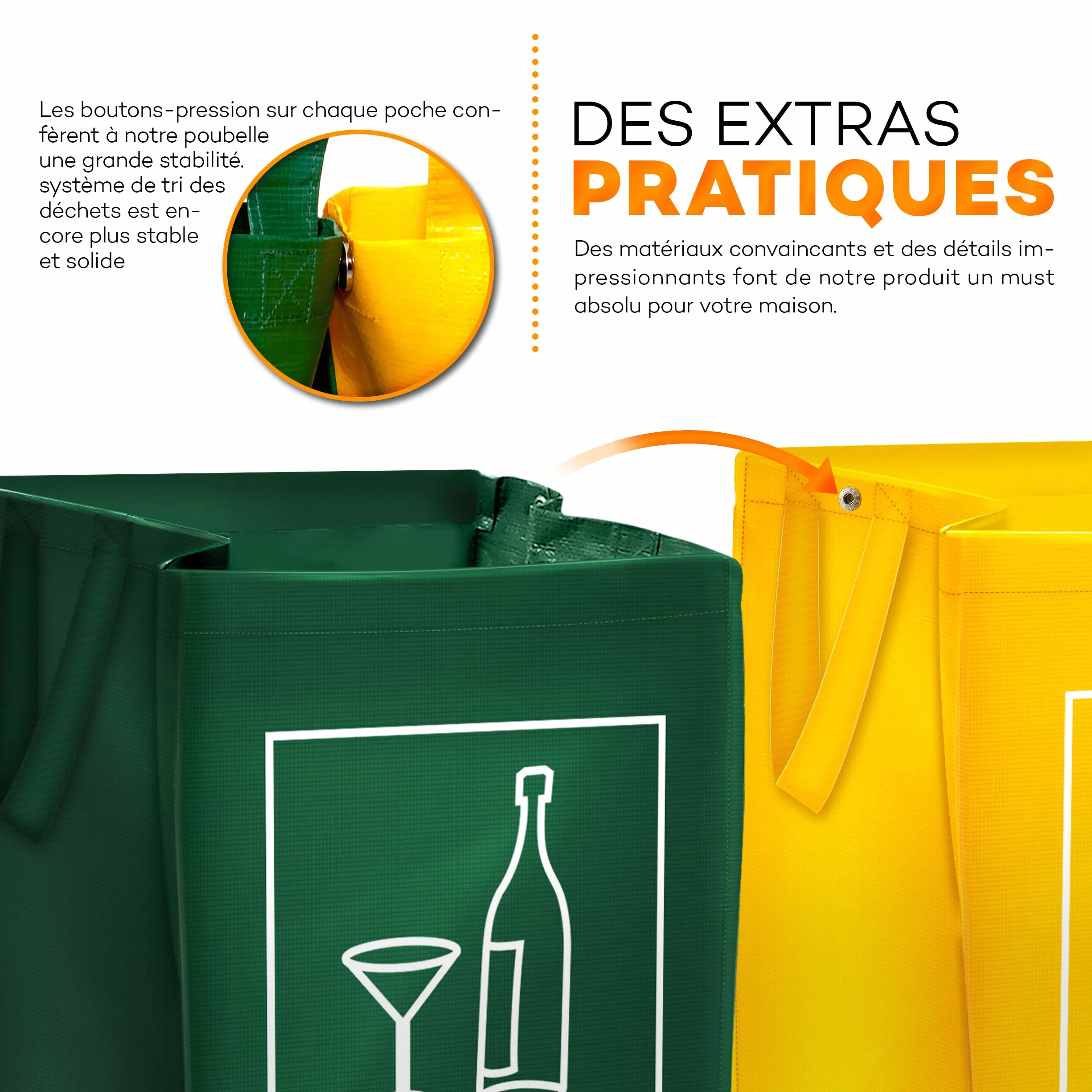 TRESKO Lot de 3 Poubelle Trieur à déchets, Vert/jaune/bleu