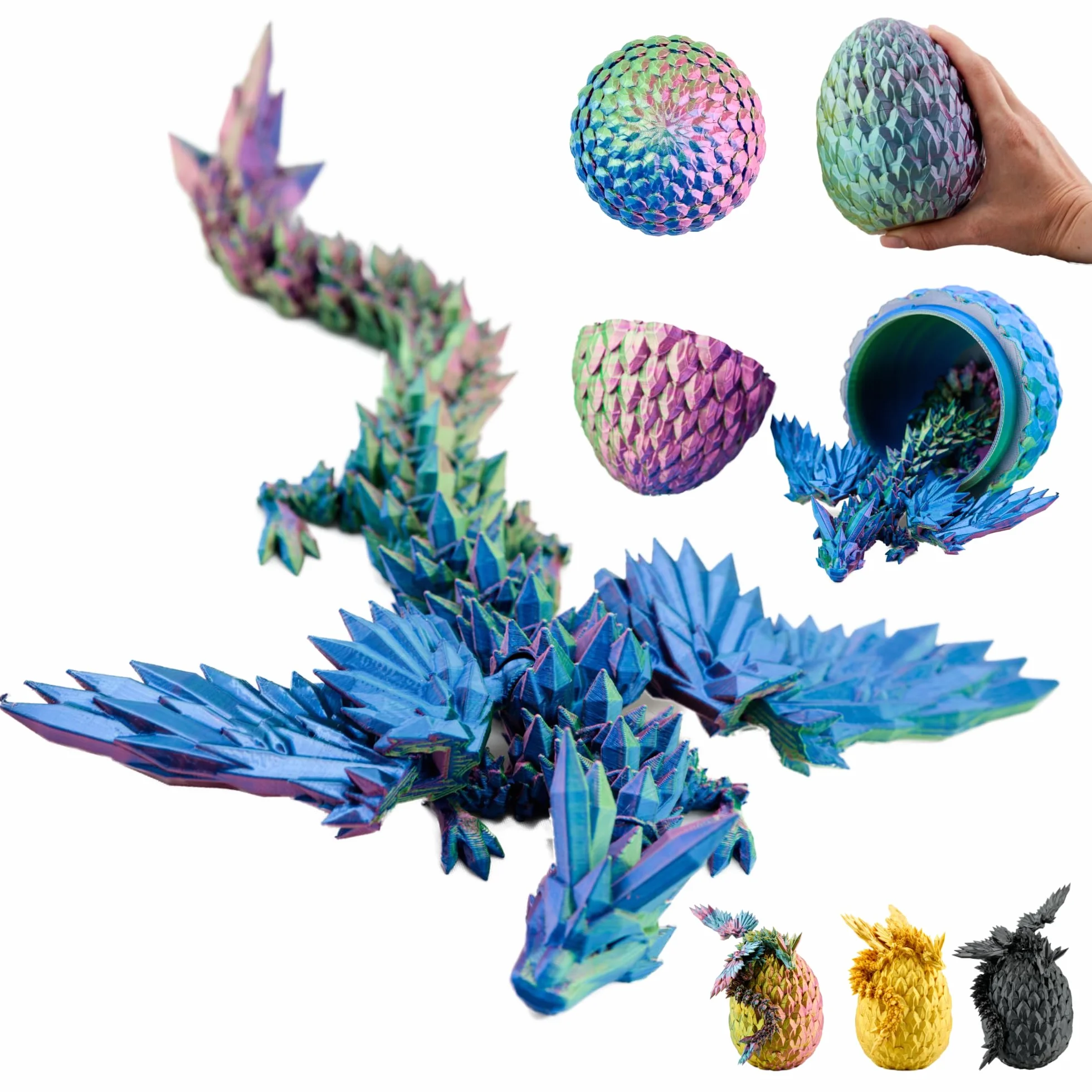 Dragon 3D décoratif de Collection 20 cm avec œuf 10 cm, Bleu-Vert-Violet, élément Mobile Fantasy (14+)