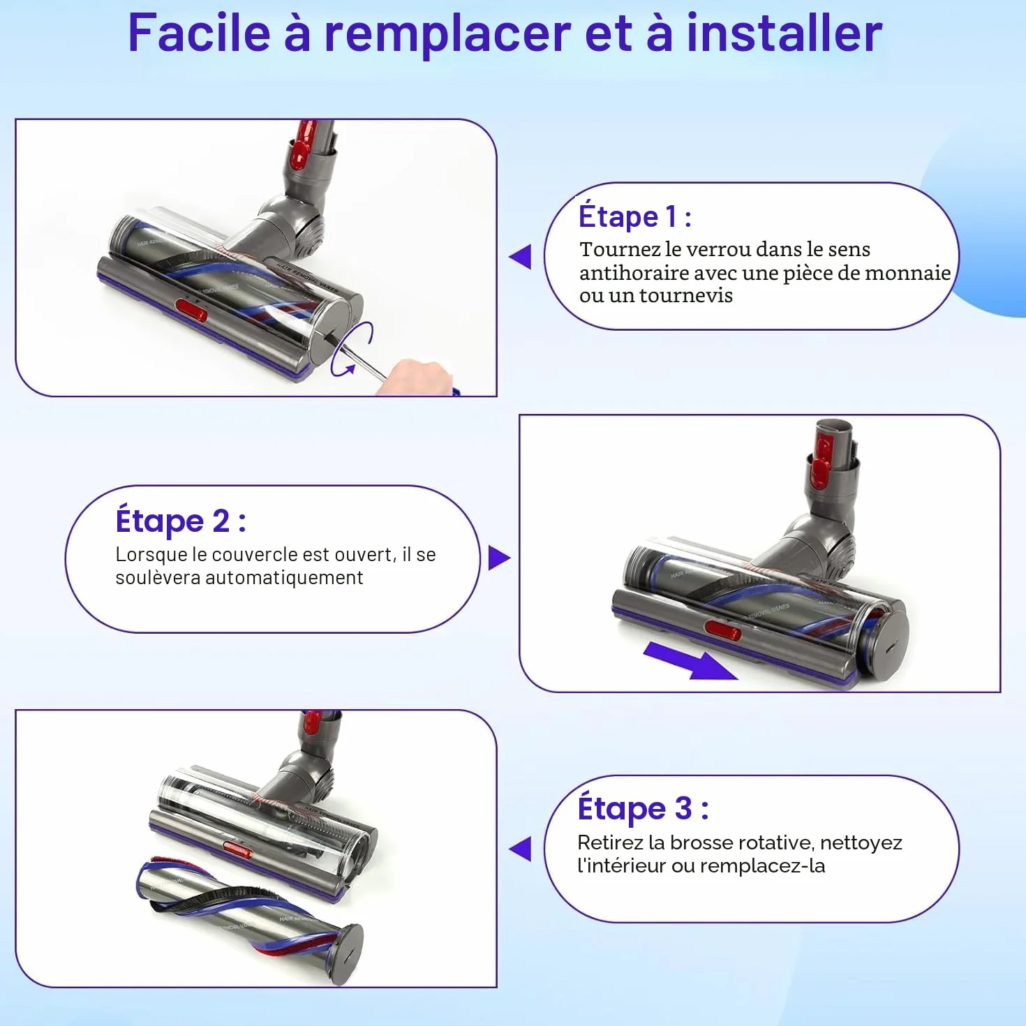 Brosse High Torque pour Dyson V11 V15 V10 V8 V7 SV10 SV11 SV12 Aspirateur, Anti-Enchevêtrement Brosse Compatible avec SV10 SV11 SV12 Débit d’air Adjustable, Idéale pour les Sols Lisses et Les Tapis