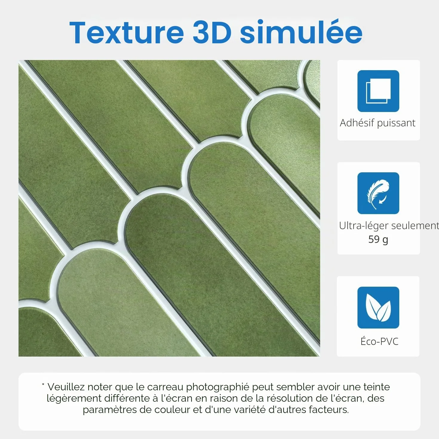 COMSTICKC Mat Vert Credence Adhesive 3D Carrelage Mural 30x30 cm 10 Pièces PVC