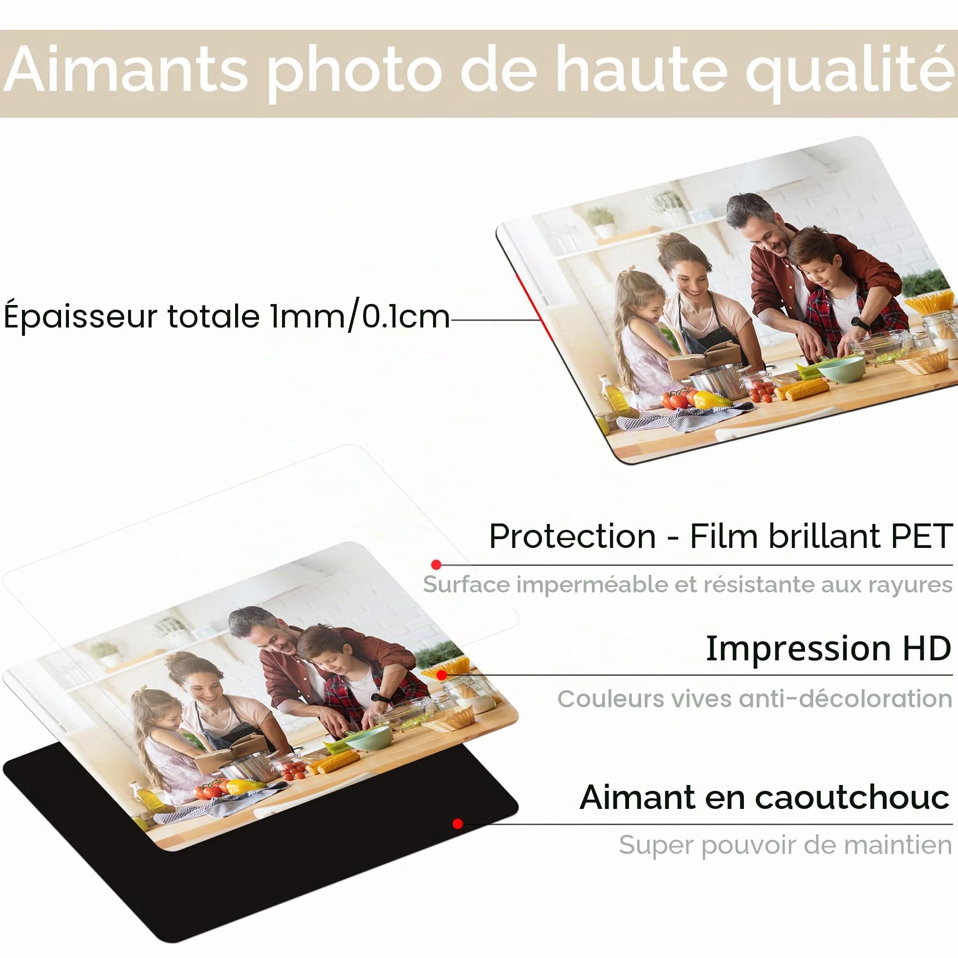Aimant Personnalisé avec Photo, Magnet Réfrigérateur, Décoration Maison Bureau, Rectangle