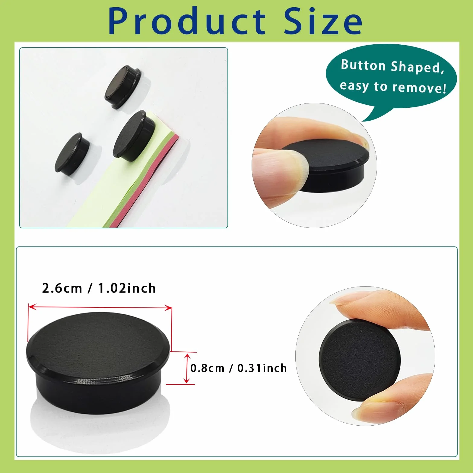 Aimant Puissant Frigo 30 Pcs, Aimants Tableau Magnétique Blanc Rond, Décoratif pour Frigo Calendrier (Noire)