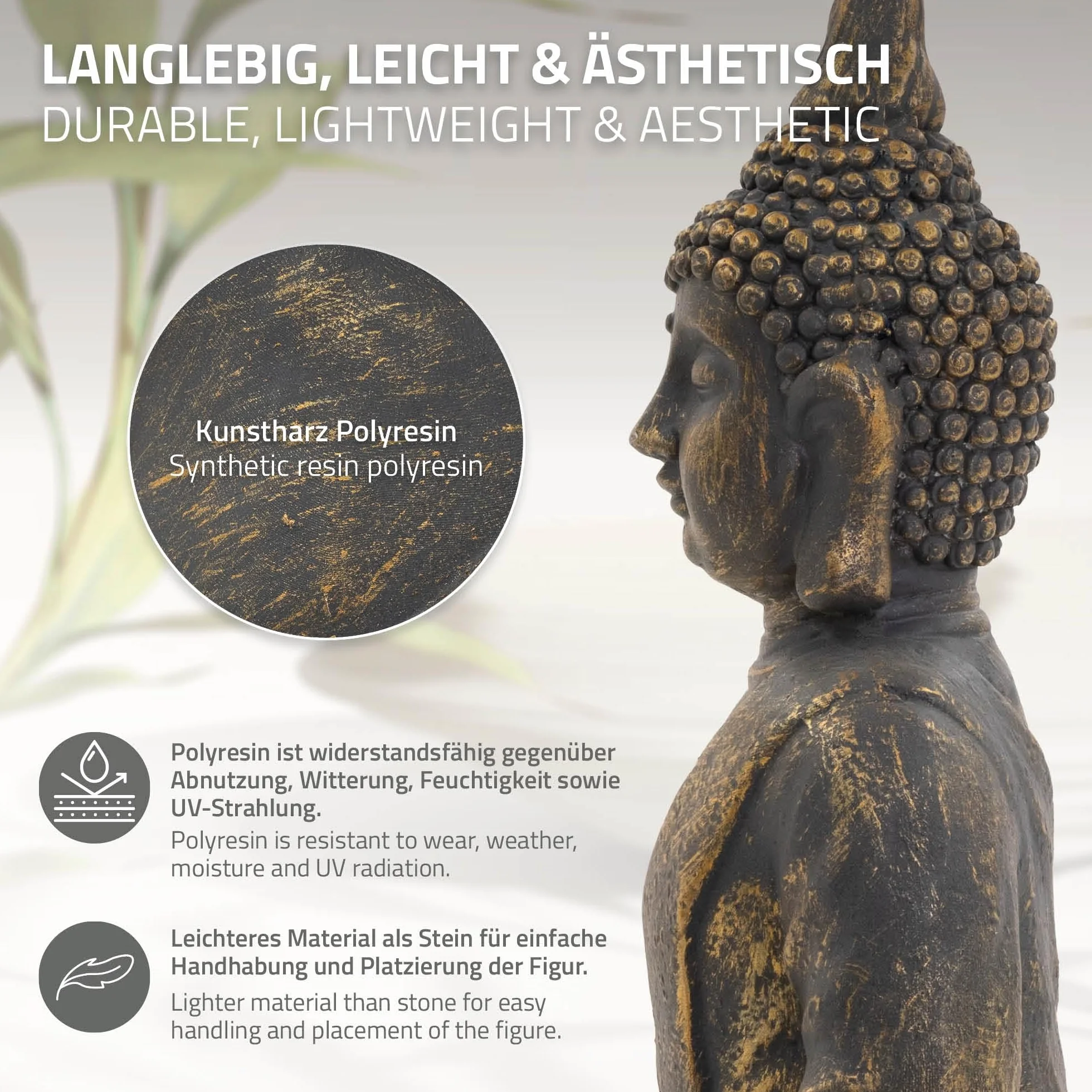 ECD Germany Statue de Bouddha Assise 50 cm Pierre Artificielle Polyrésine Aspect Bronze Sculpture Décoration Jardin Feng Shui Yoga