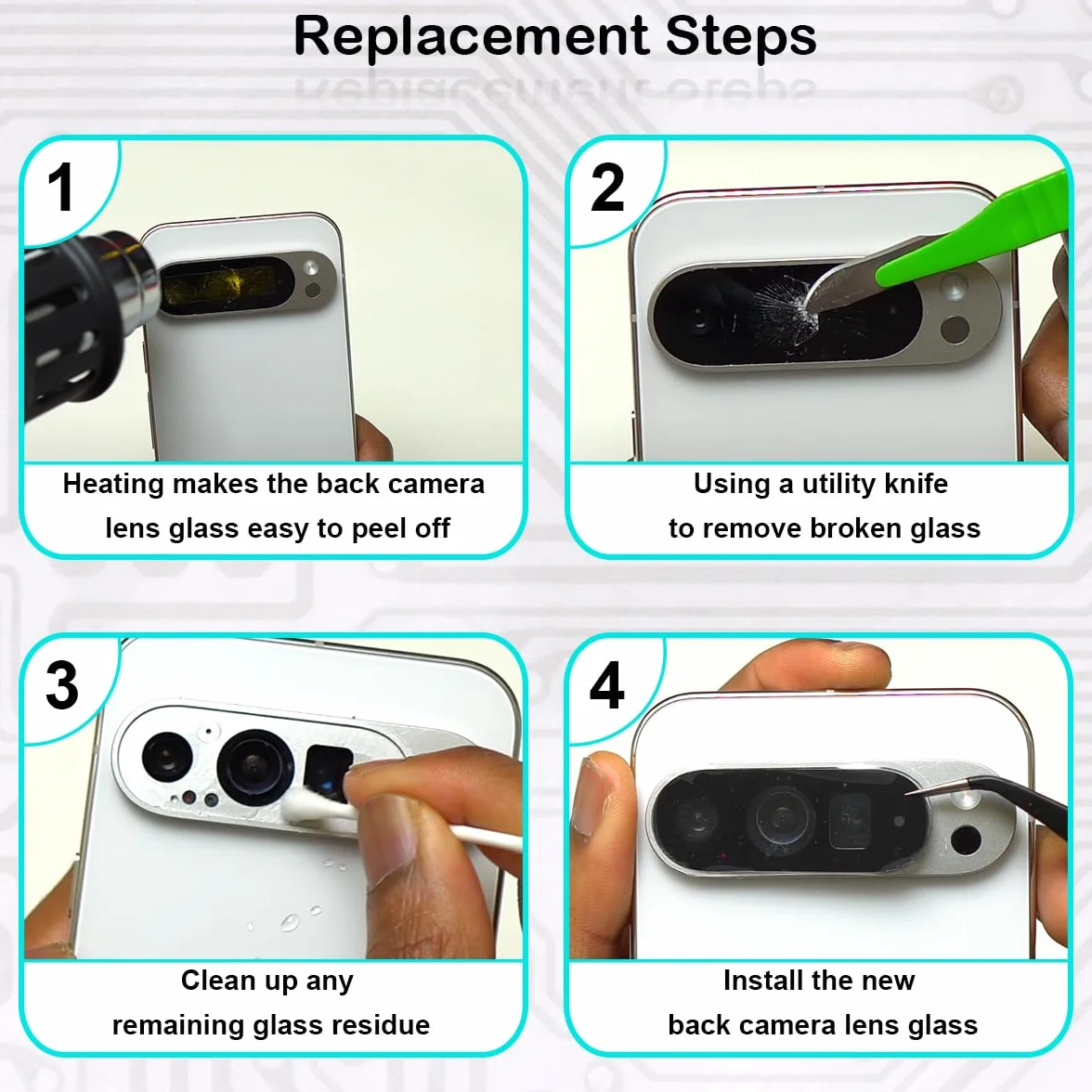 2 PCS Back Rear Camera Lens Glass Replacement for Google Pixel 9 Pro 5G 6,3" 2024, 100% Real Camera Lens Glass with Pre-Installed Adhesive and Tweezers, Precision Knife Repair Tool Kit