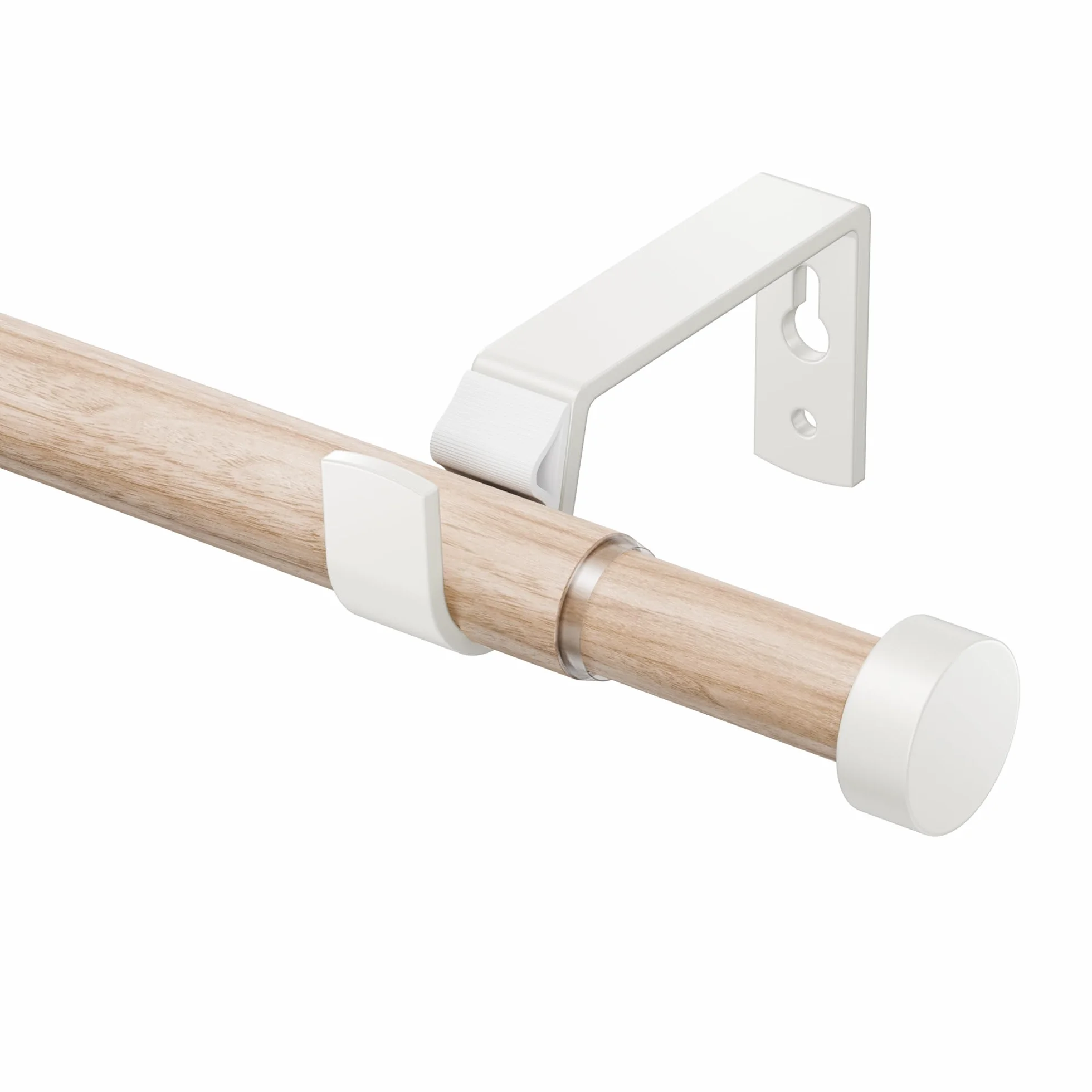 Tringle Rideau Grain de Bois 76-208 CM, Extensible 19 MM avec Embout Blanc, Métallique pour Rideaux à Œillets
